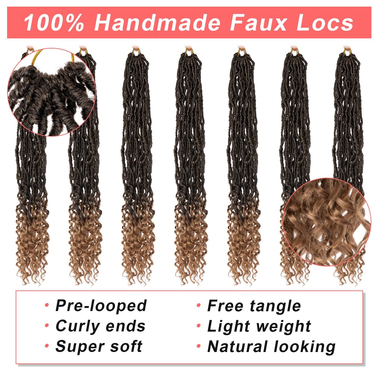 Xtrend 18 Inch New Faux Locs Crochet Braids With Curly Ends 7 Packs Soft Goddess Faux Locs Crochet Hair Natural Pre-looped Synthetic Crochet Braiding Hair for Women (12Strands/pack T27#)