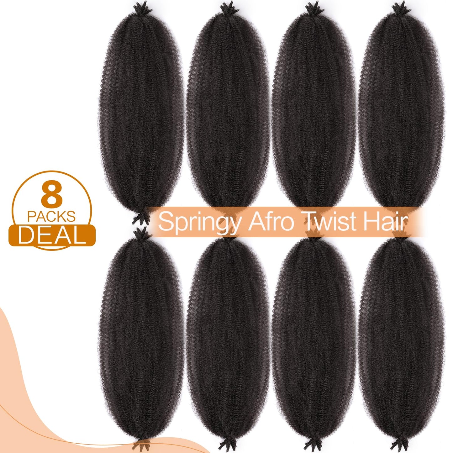 24 Inch Springy Afro Twist Hair 8 Packs Afro Twist Hair For Distressed Soft Locs Natural Black Marley Twist Crochet Braiding Hair Synthetic Hair Extensions(24 Inch,8Pack,2#)