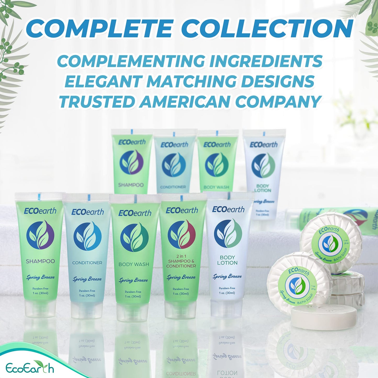 EcoEarth Travel Size Shampoo Conditioner 2-in-1 (1 fl oz, 200 PK, Spring Breeze) Delight Your Guests w/Revitalizing & Refreshing Conditioning Shampoo Amenities, Small Size Hotel Toiletries in Bulk