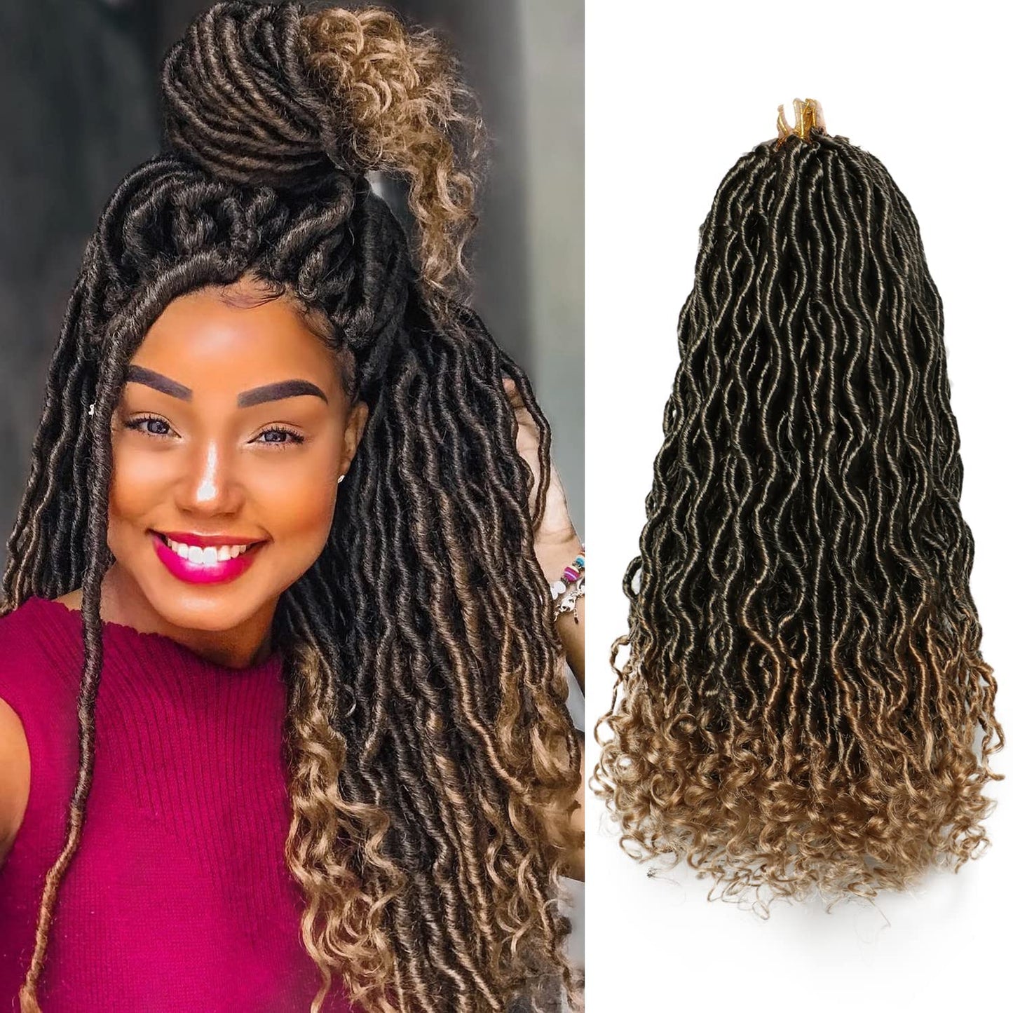 Goddess Locs Crochet Hair 6 Packs 14 Inch Wavy Curly Faux Locs Synthetic Braids Hair With Curly Ends for Black Women Extensions