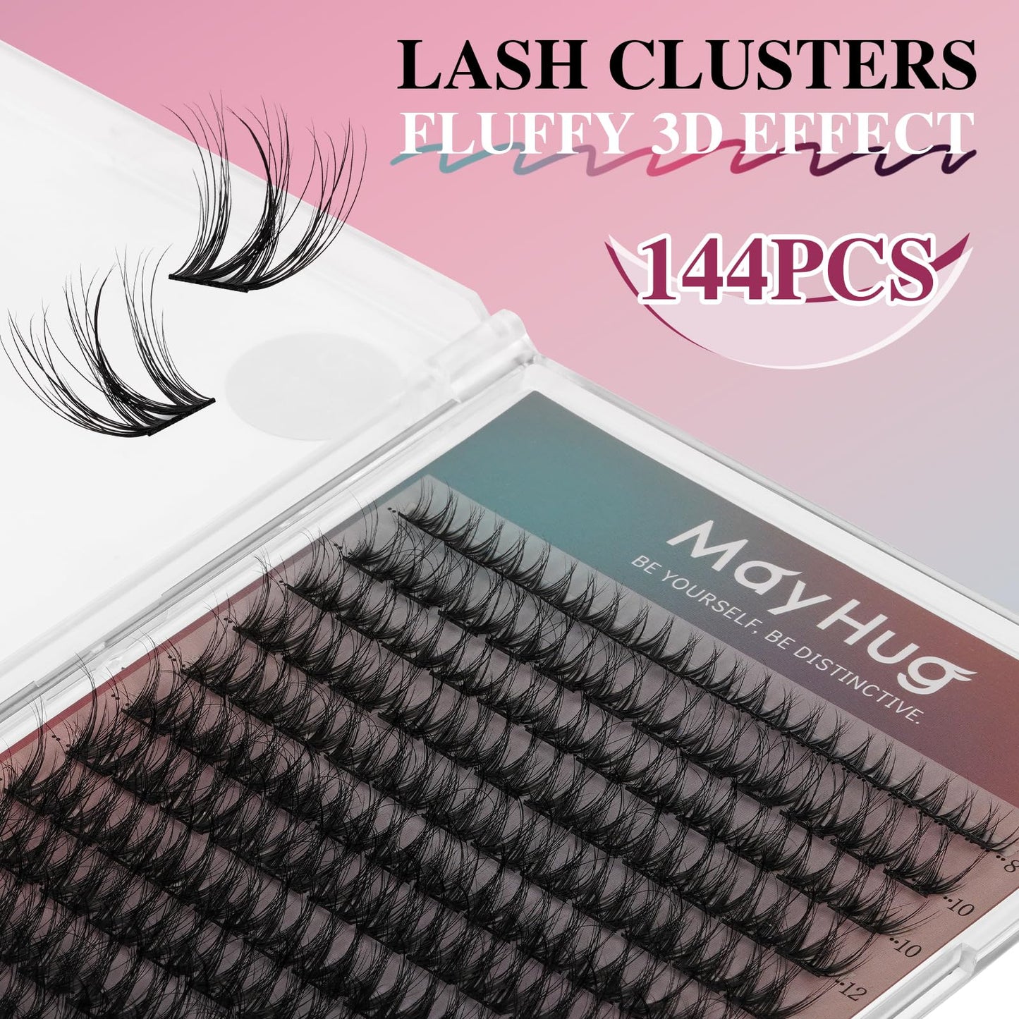 Mayhug Lash Extension Kit 144pcs, 3D Lashes Clusters with 10ml Bond and Seal, 5ml Lash Remover, Lash Tweezers, Easy DIY Cluster Eyelash Extensions Kit at Home (Dreamy Kit)