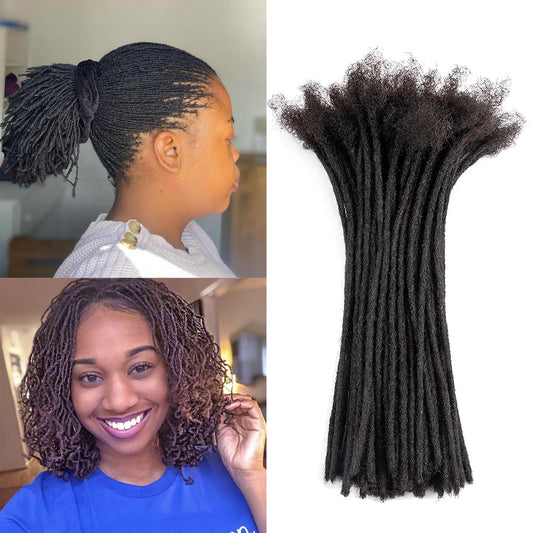 Loceast 6 Inch 0.2cm Width Loc Extension Human Hair Natural Black 100 Strands Full Hand-made Permanent Locs Extensions Can Be Dyed and Bleached for Men/Women/Kids Real Dreadlock Extensions Human Hair