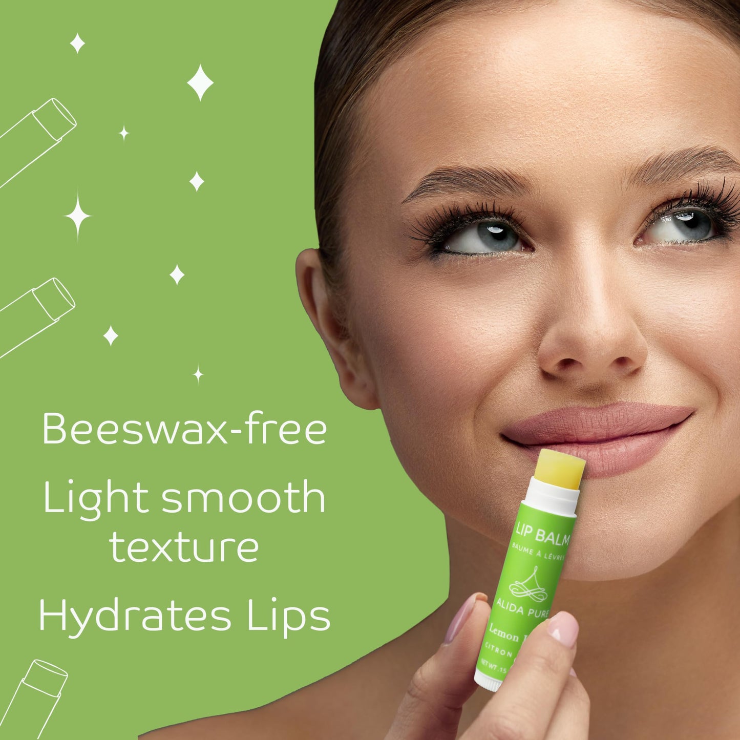 ALIDA PURE Lemon Lime Lip Balm Collection, Vegan Lip Balm Set, Bees Wax Free, Avocado Oil, Organic Jojoba Oil, Vitamin E, Moisturizer For Dry Cracked Lips, 3 Tubes per Set