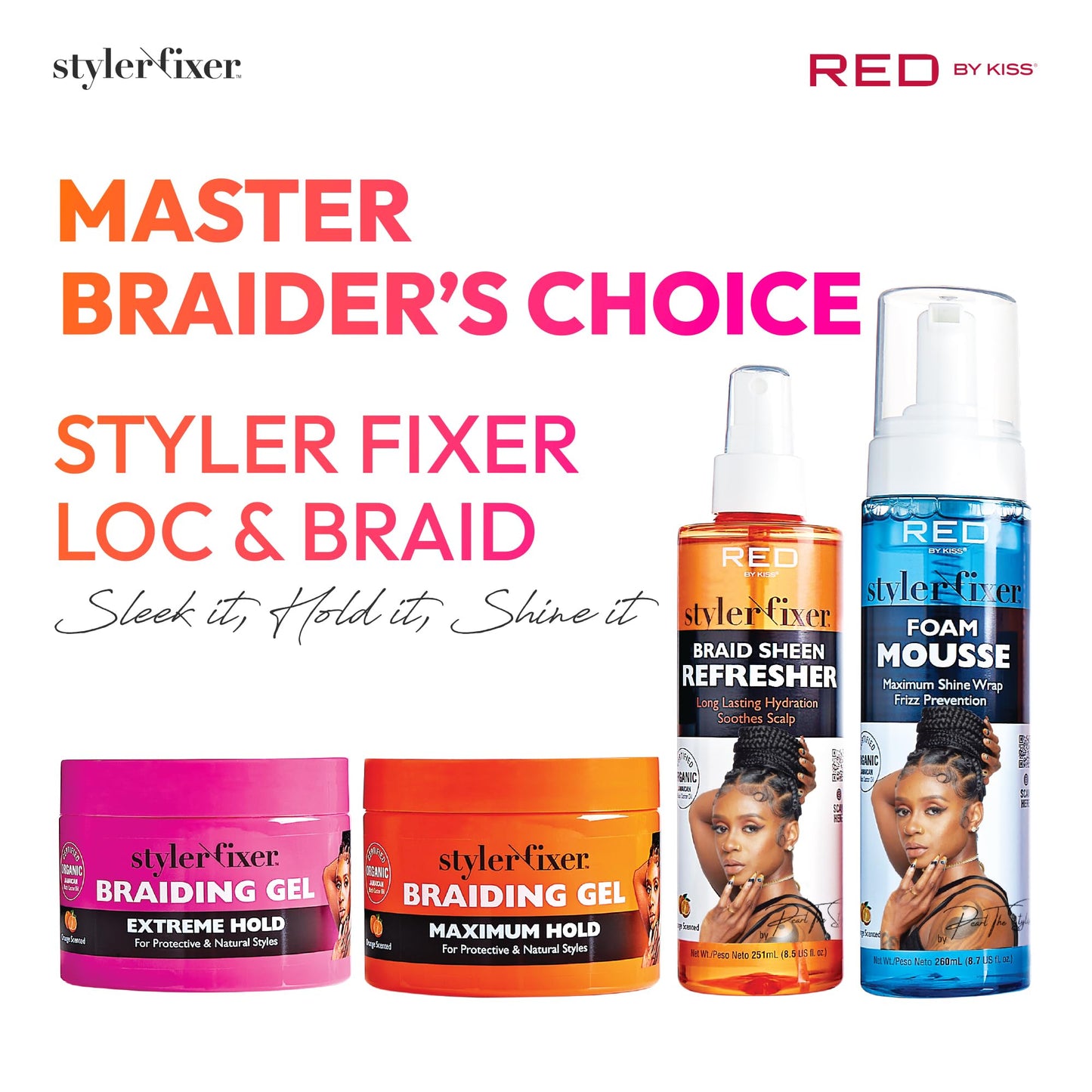 Red by Kiss Braiding Gel Extreme Hold Styler Fixer for Box Braids & Cornrows, Hydrating, Conditioning, Long-Lasting Frizz Control, 4C Moisturizing, Nourishing High Shine (16 fl. oz.)