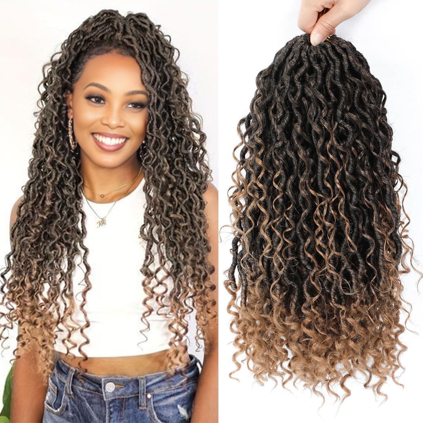 Goddess Faux Locs Crochet Hair 24 Inch 8 Pack With Curly Ends (1B/27#)