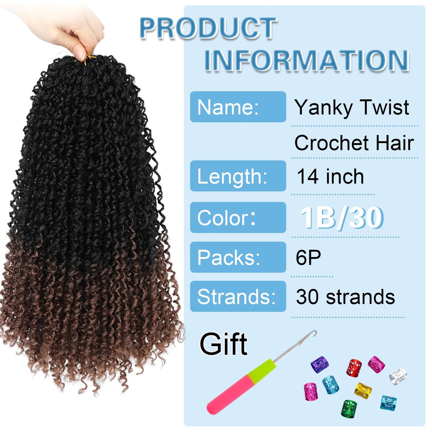 6 Packs Yankee Twist Crochet Braids Hair Passion Yankee Twist Pre Looped Curly Braiding Pretwisted Hair Extensions for Senegalese Brown 14 Inch 1B30#