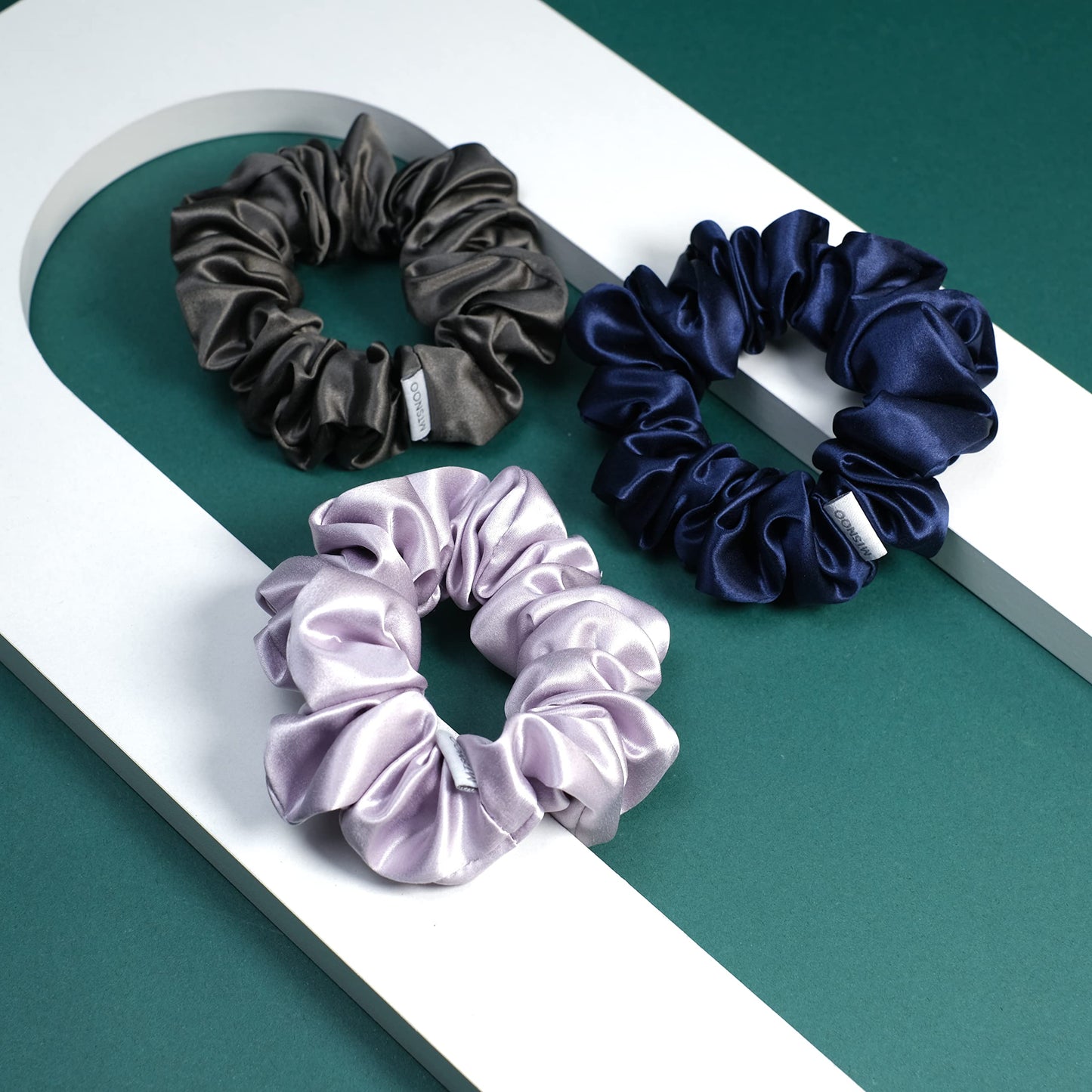 MTSNOO Silk Scrunchies, 3 Count, 100% Pure 22 Momme Mulberry, for Hair Sleep & Curly Hair with Elastic Band, Hair Ties Ropes Scrunchies Set for Women Girls