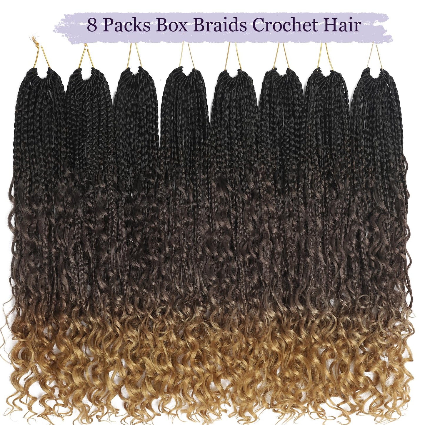 Boho Crochet Braids 18 Inch Goddess Box Braids Crochet Hair 8 Packs Box Braids Crochet Hair Crochet Braids for Black Women(18 Inch, 1B/4/27)
