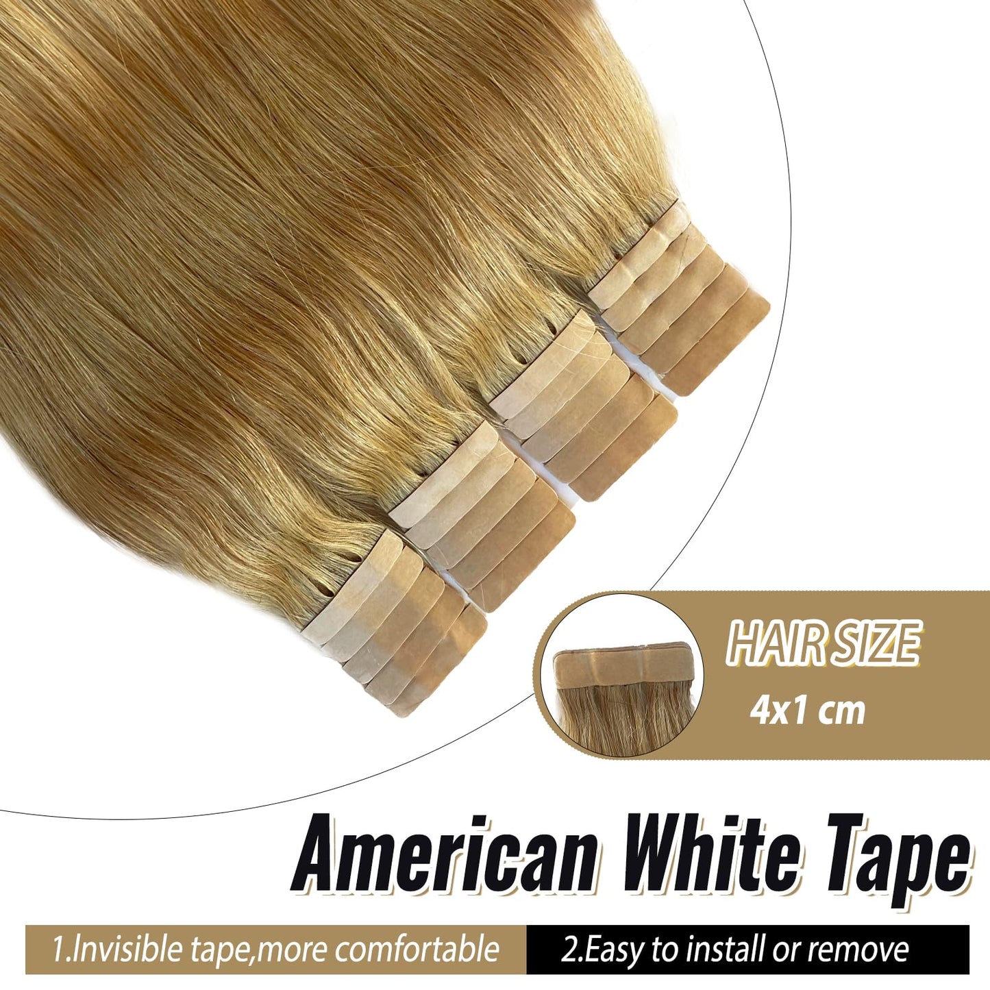 Tape in Hair Extensions Human Hair Double Sided Honey Blonde Invisible Tape in Hair Extensions 20" Seamless Tape ins 20pcs 60g Tape on Real Human Hair Extensions Thick Ends