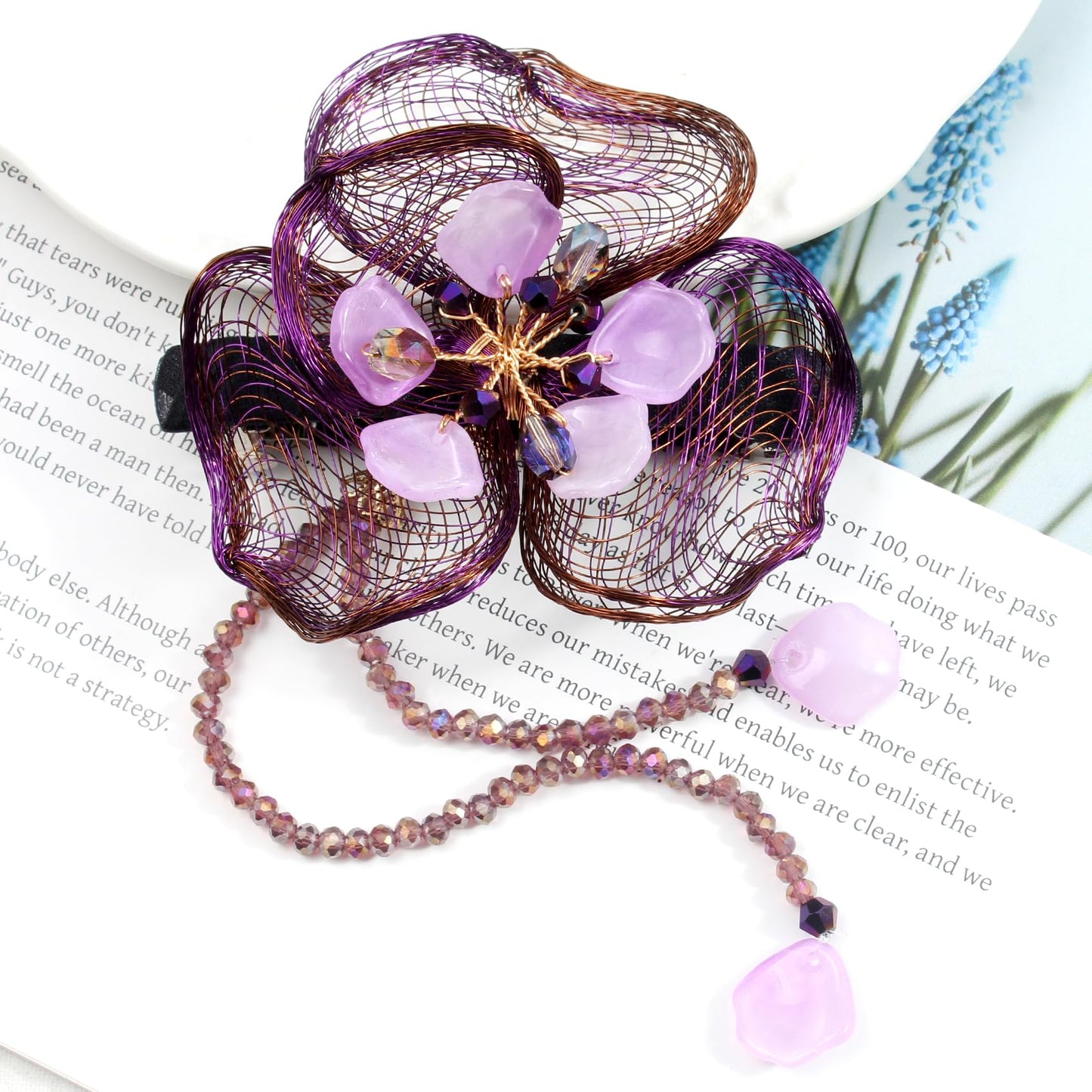 Mistofu 3.93Inch DIY Copper Wire Metal Hand-woven High-level design Barrettes Elegant Hair Accessories, Gifts for Women Girls (purple flower)