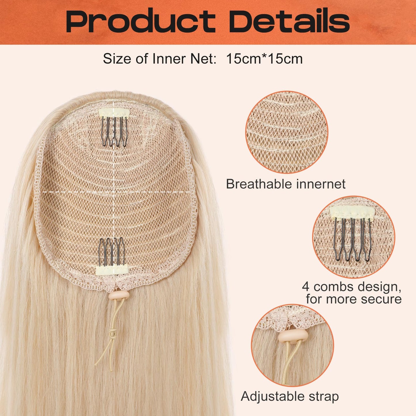 SEIKEA Versatile Drawstring Ponytail Extension, 18" Long Wavy Multi Layered Clip in Ponytail Hair Extensions Stand Up High Fake Pony Tail Soft Natural Synthetic Hairpiece for Women Cool Light Blonde