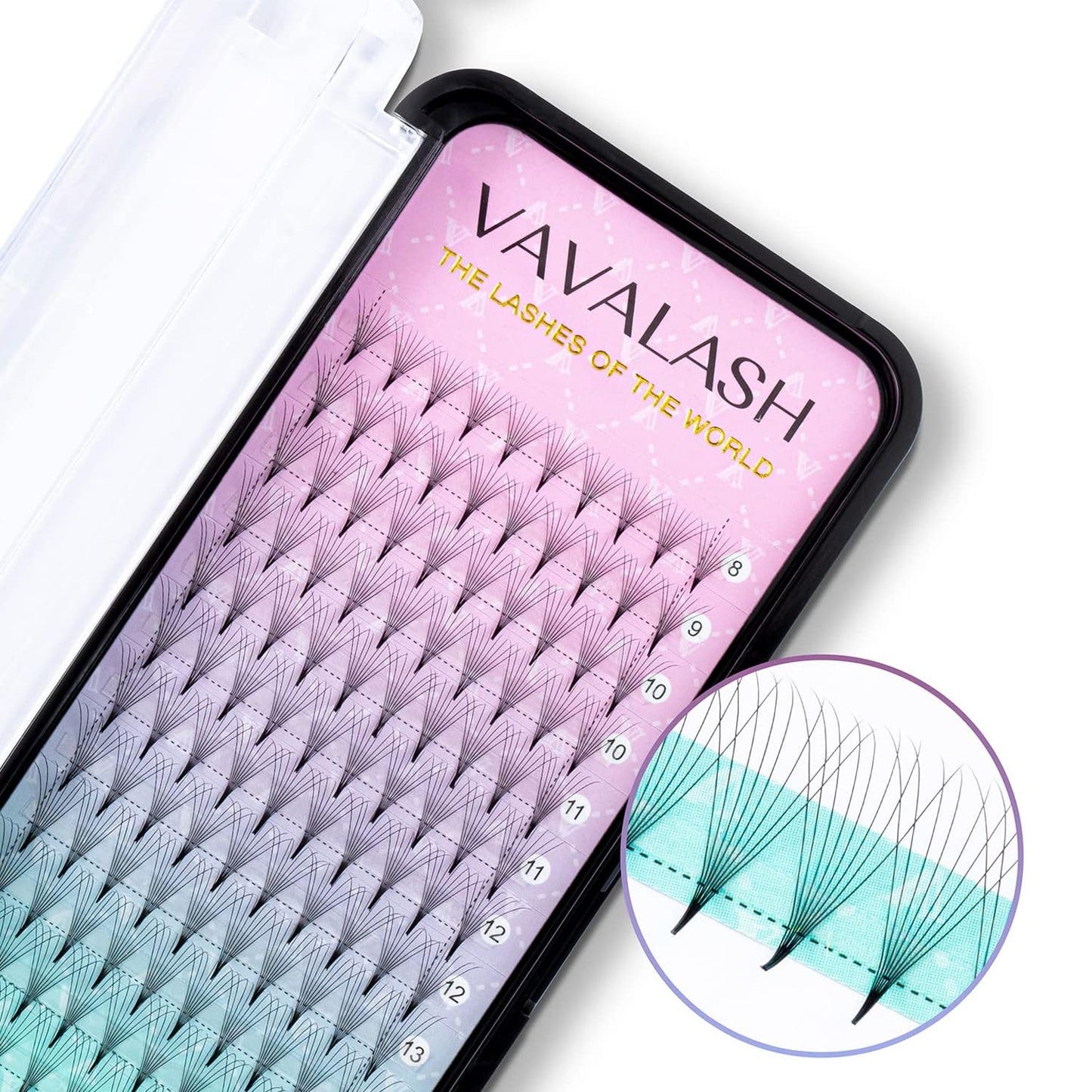 Eyelash Extensions 3D 4D 5D 6D 8D 9D 10D Thickness 0.07/0.1 C/D Curl Eyelashes Middle Stem & Long Stem Heat Bonded Premade Fans Russian Volume Lash Extensions Supplies (Middle Stem 8D-0.07-C-8-15mm)
