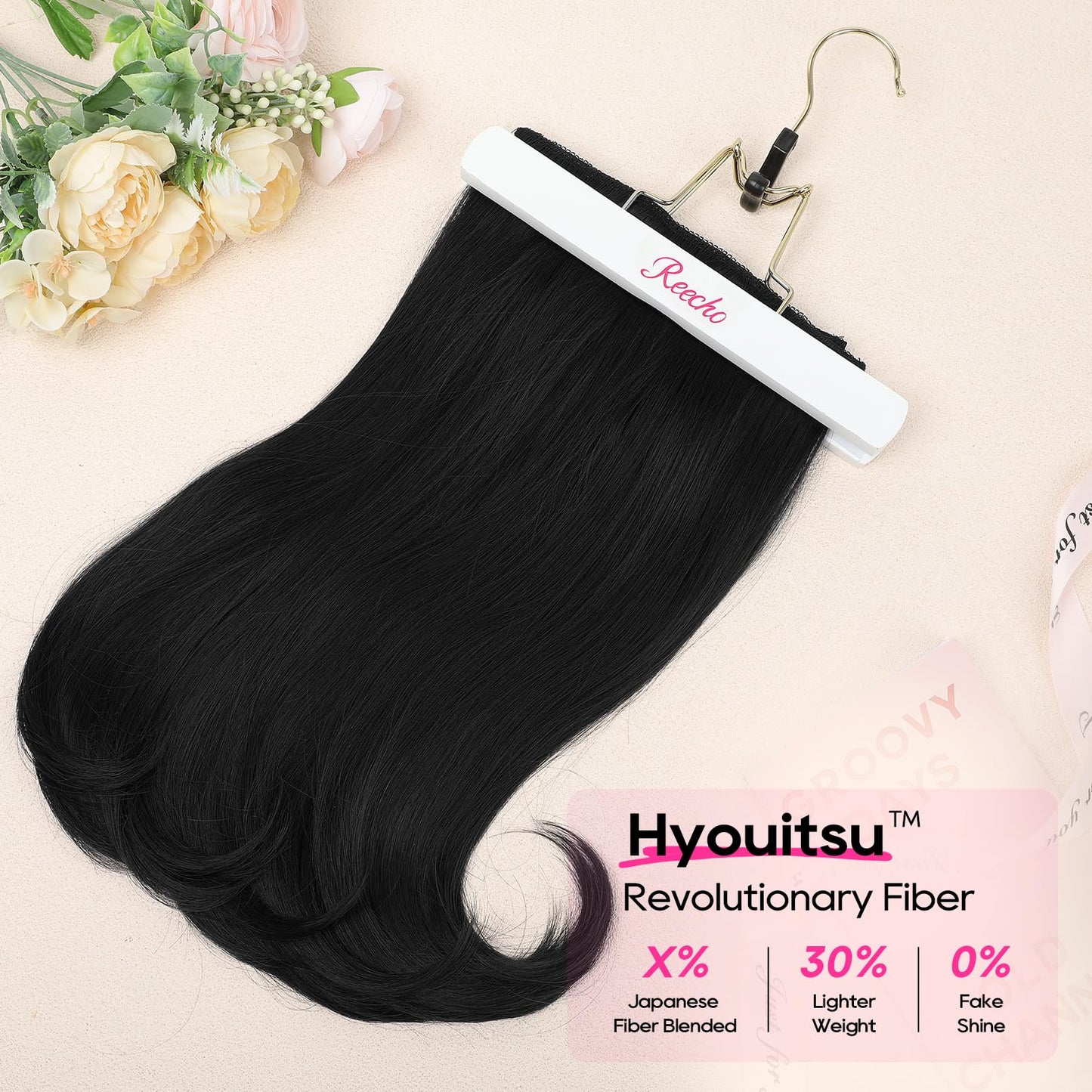 REECHO Clip-in Hair Extensions, 4PCS Lace Weft 14" Short Wavy Hair Pieces - Invisible, Natural Soft, Black