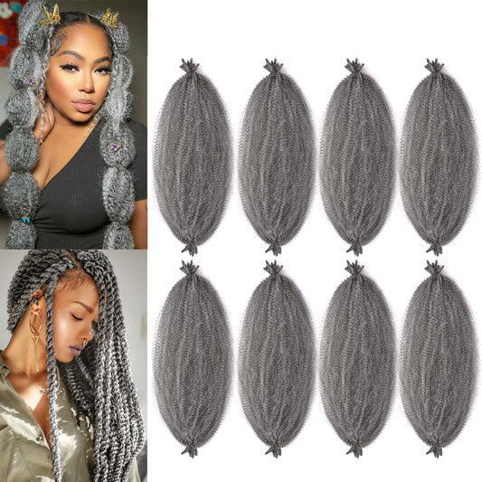 8 Packs Grey Afro Twist Hair 24 Inch Marley Twist Crochet Hair Pre Fluffed Spring Twist Hair for Distressed Faux Soft Locs (24 Inch,8Pack,Grey)