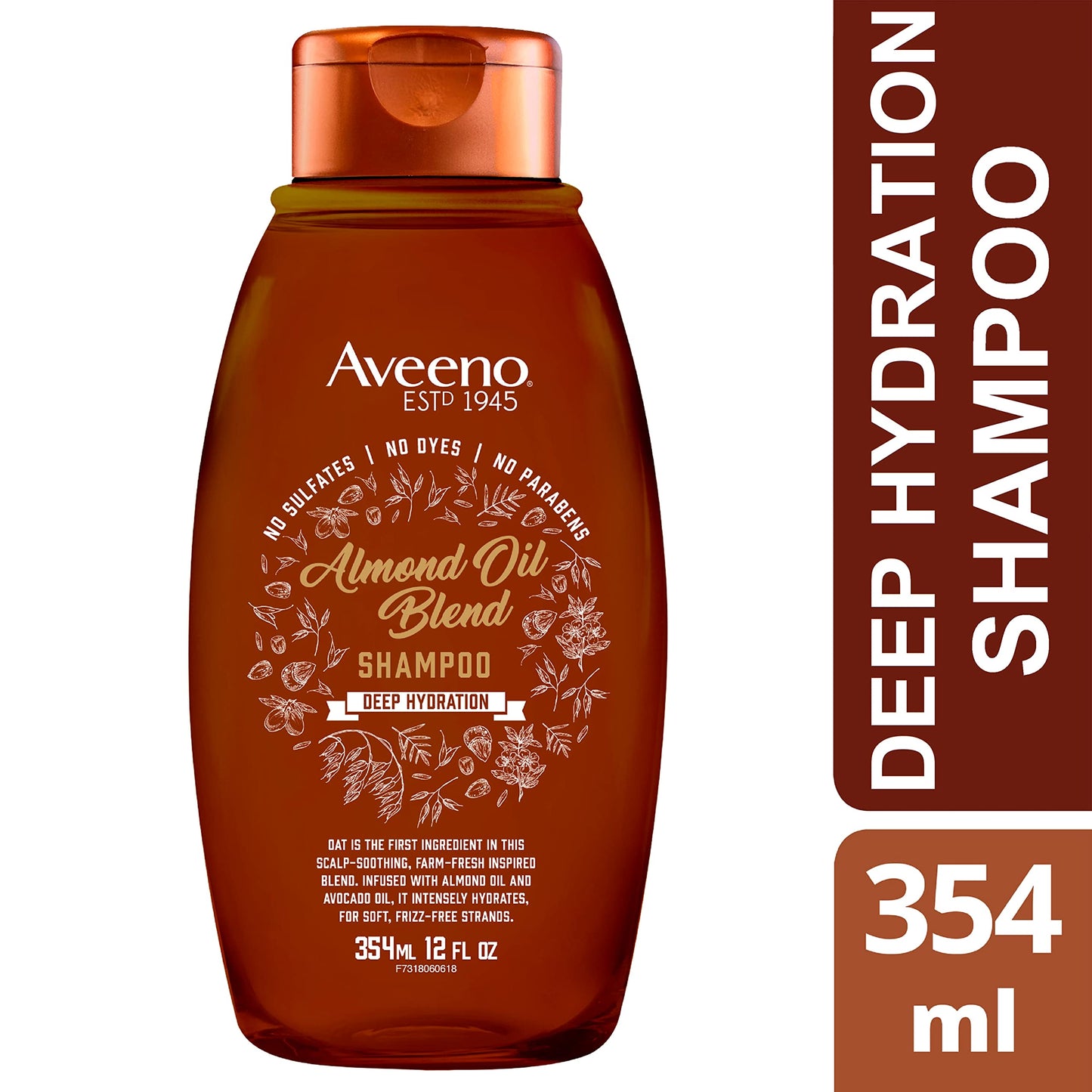 Aveeno Almond Oil Blend Sulfate-Free Shampoo with Avocado Oil for Intense Hydration, Deep Moisturizing Shampoo for Thick, Curly, Frizzy or Coarse Hair, Paraben & Dye-Free, 12 Fl Oz