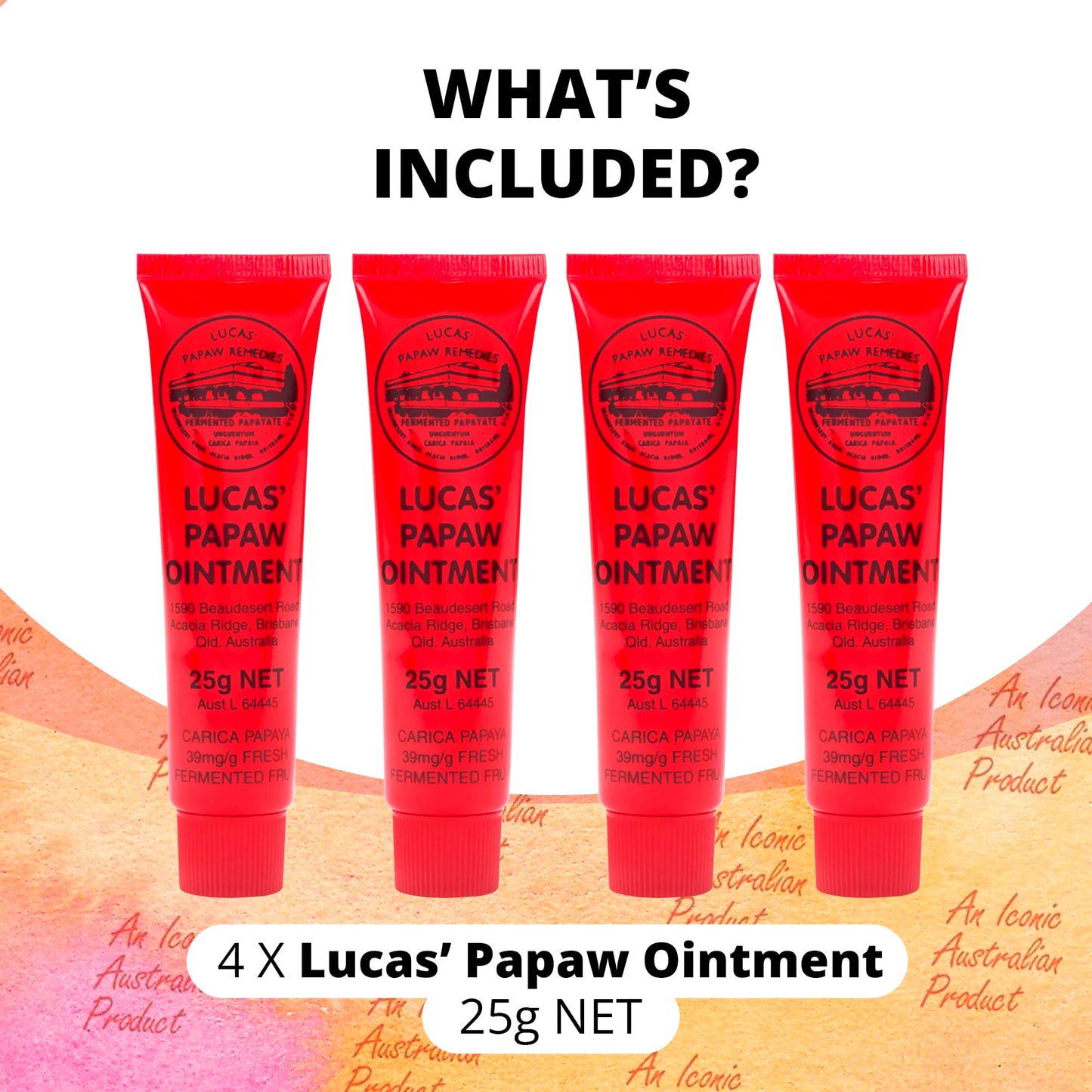Lucas Pawpaw Lip Ointment, Lucas Pawpaw Cream, Lucas Pawpaw Ointment for Lips & Dry Skin (4x25g)