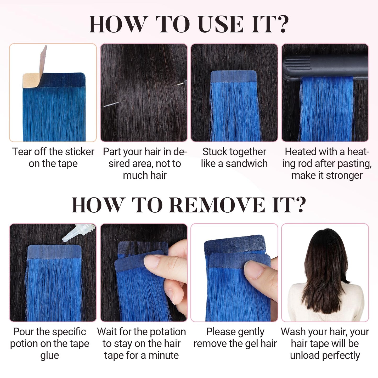 MAXITA Tape in Hair Extensions Human Hair Blue Tape in Extensions 14 Inch 10pcs 25g Remy Invisible Silky Straight Colored Soft Real Human Hair Tape ins Natural Hair Extensions for Women