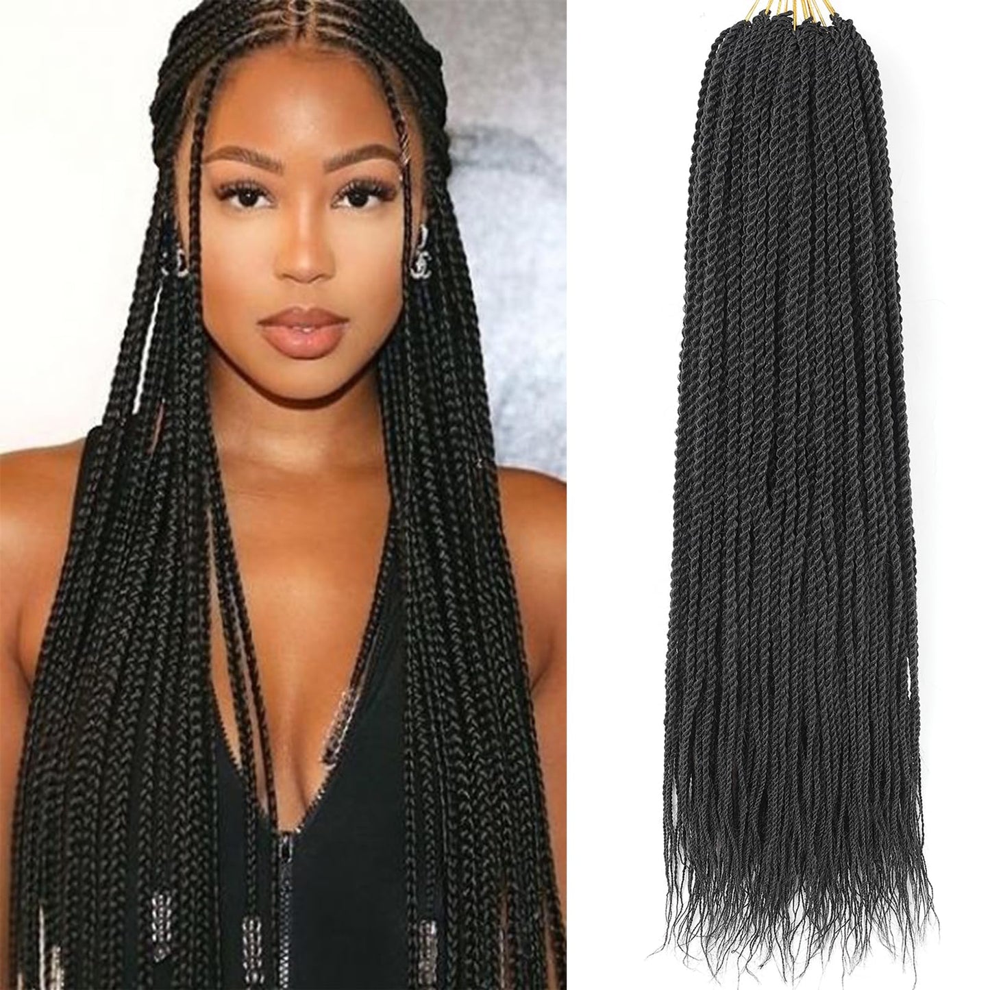 ZRQ Senegalese Twist Crochet Hair For Black Women 24 Inch Long PreTwisted Crochet Hair 25 Strands Pre Looped Crochet Braids 8 Packs Crochet Twist Hair