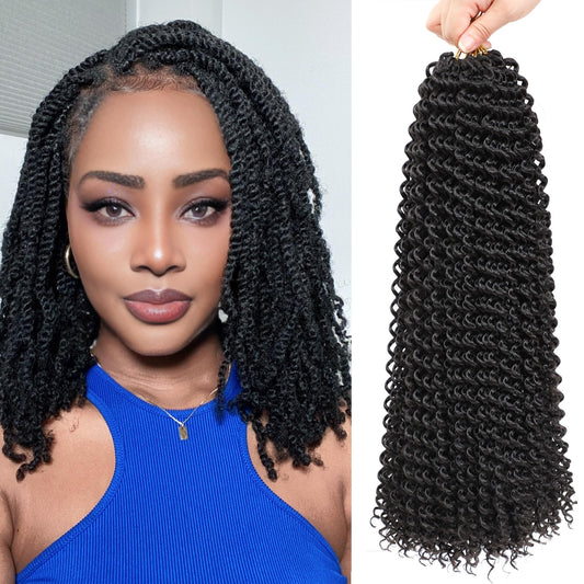 Passion Twist Hair 12 Inch, 7 Packs Water Wave Crochet Hair, Short Black Curly Wrapping Braiding Hair For Passion Twist Crochet Hair/Butterfly Locs/Spring Twist Crochet Hair Braids (12in,7pcs,1B#)