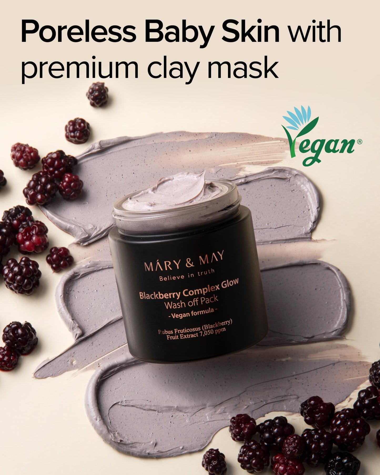 Mary&May Vegan Blackberry Complex Glow Wash Off Mask - Blackhead Care, Pore Clearing, Anti Aging Clay Mask - Bright and Glow Skin - Korean Skincare, 4.23oz.
