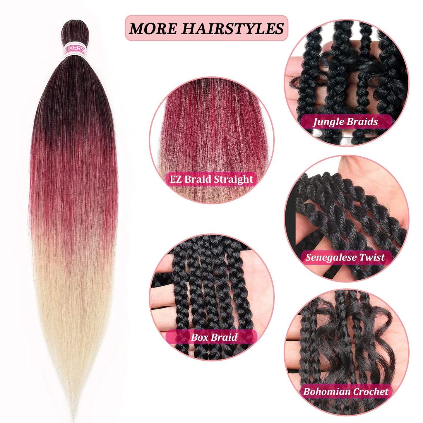 1B Burgundy Blonde Ombre Braiding Hair Pre Stretched 26 inch 3 Packs Pre Stretched Braiding Hair Ombre Synthetic Hair for Braiding Itch Free Crochet Box Braids Yaki Micro Braiding Hair Extensions