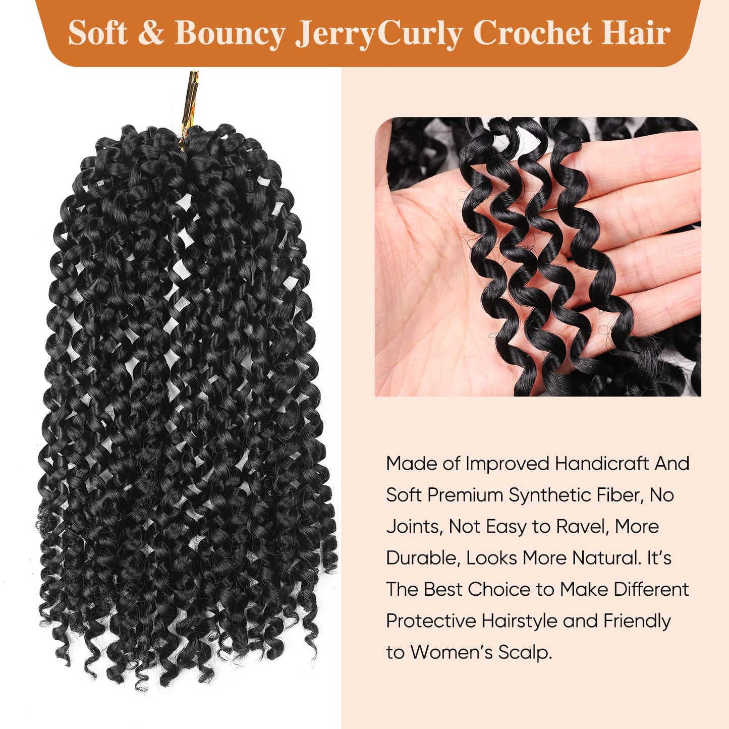 WIGER Kinky Curly Braiding Hair Marlybob Crochet Hair Black Jerry Curly Passion Twist Hair Medium Length Curly Crochet Braids Synthetic Kinky Twist Hair (3 Packs)