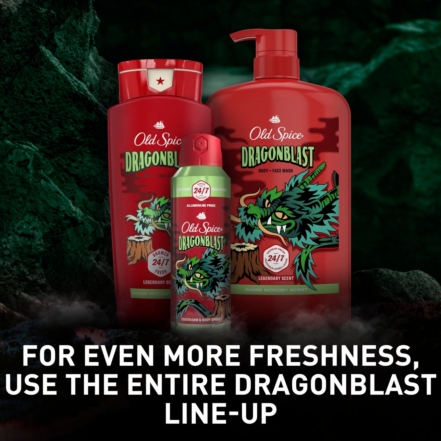 Old Spice Aluminum Free Body Spray for Men, 24/7 Odor Protection, 24/7 Lasting Fragnance & Freshness, Cologne Quality Scent, Dragonblast with Warm Woodsy Scent, 5.1 oz (Pack of 3)