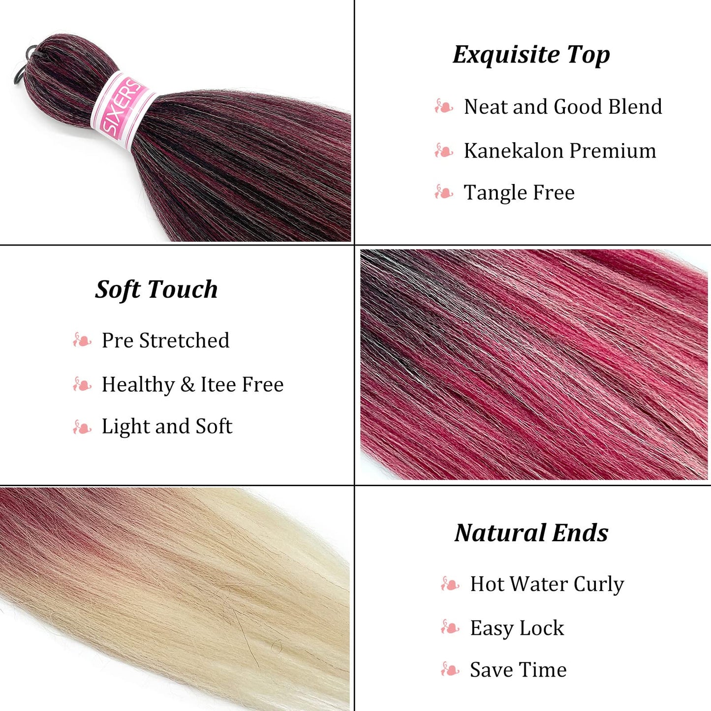 1B Burgundy Blonde Ombre Braiding Hair Pre Stretched 26 inch 3 Packs Pre Stretched Braiding Hair Ombre Synthetic Hair for Braiding Itch Free Crochet Box Braids Yaki Micro Braiding Hair Extensions