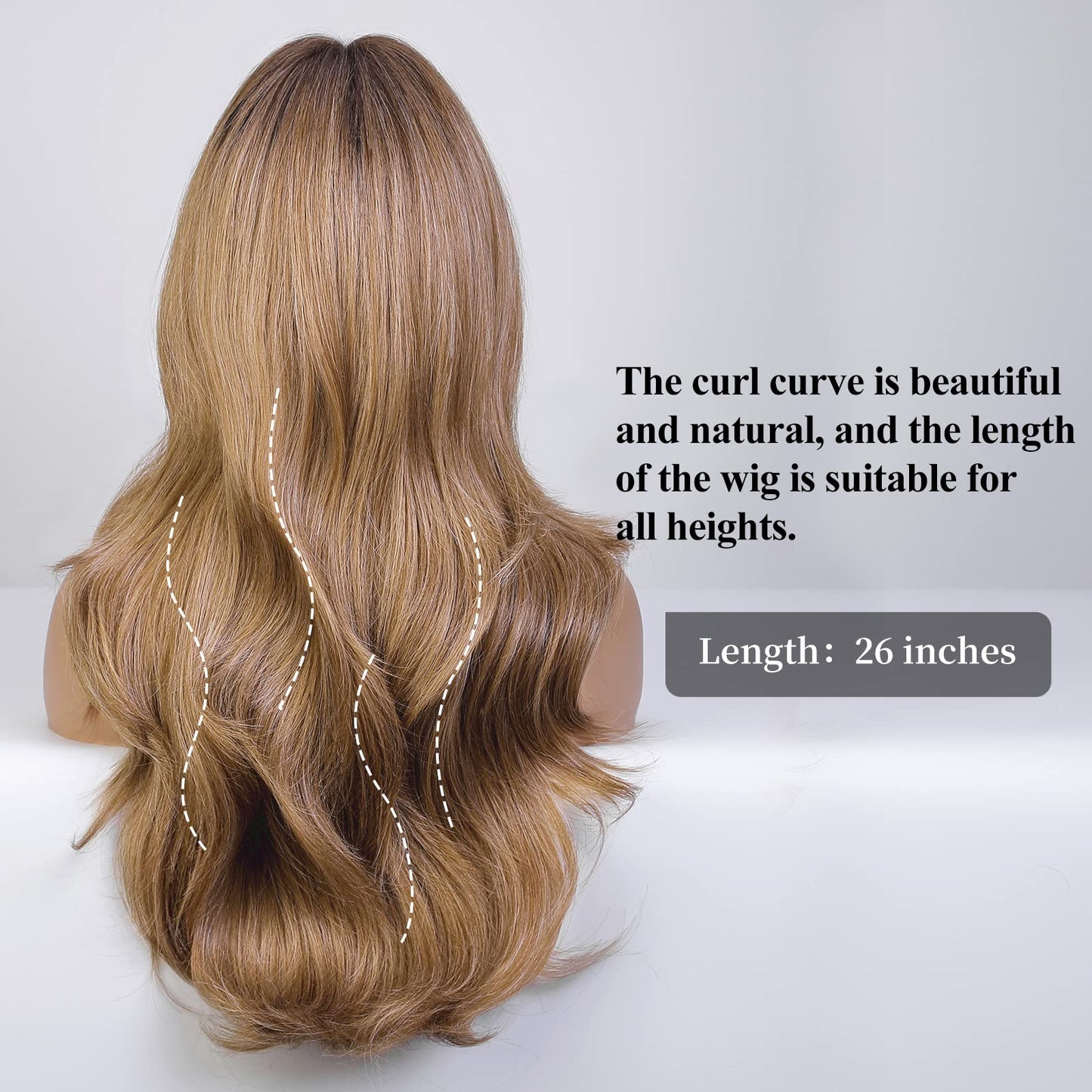 HAIRCUBE Light Brown Long Curly Wig with Bangs Heavy Blonde Natural Appearance Heat-Resistant Synthetic Wig Suitable for Fashionable Women 24Inch