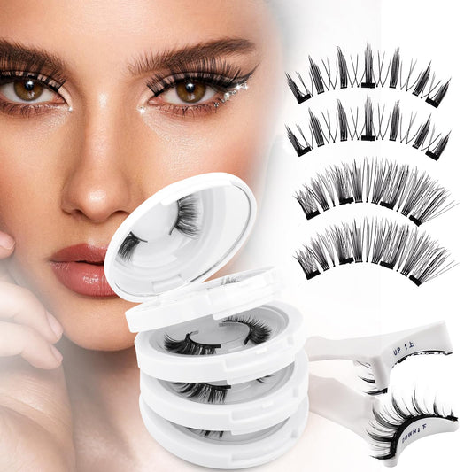 4 Pairs Magnetic Eyelashes without Eyeliner Reusable Waterproof Natural Look Wispy Magnetic Eyelashes with Applicator No Glue Needed Easy to Wear and Remove By Wendy Lashes（CX-4 Pairs,KS02+XM1）