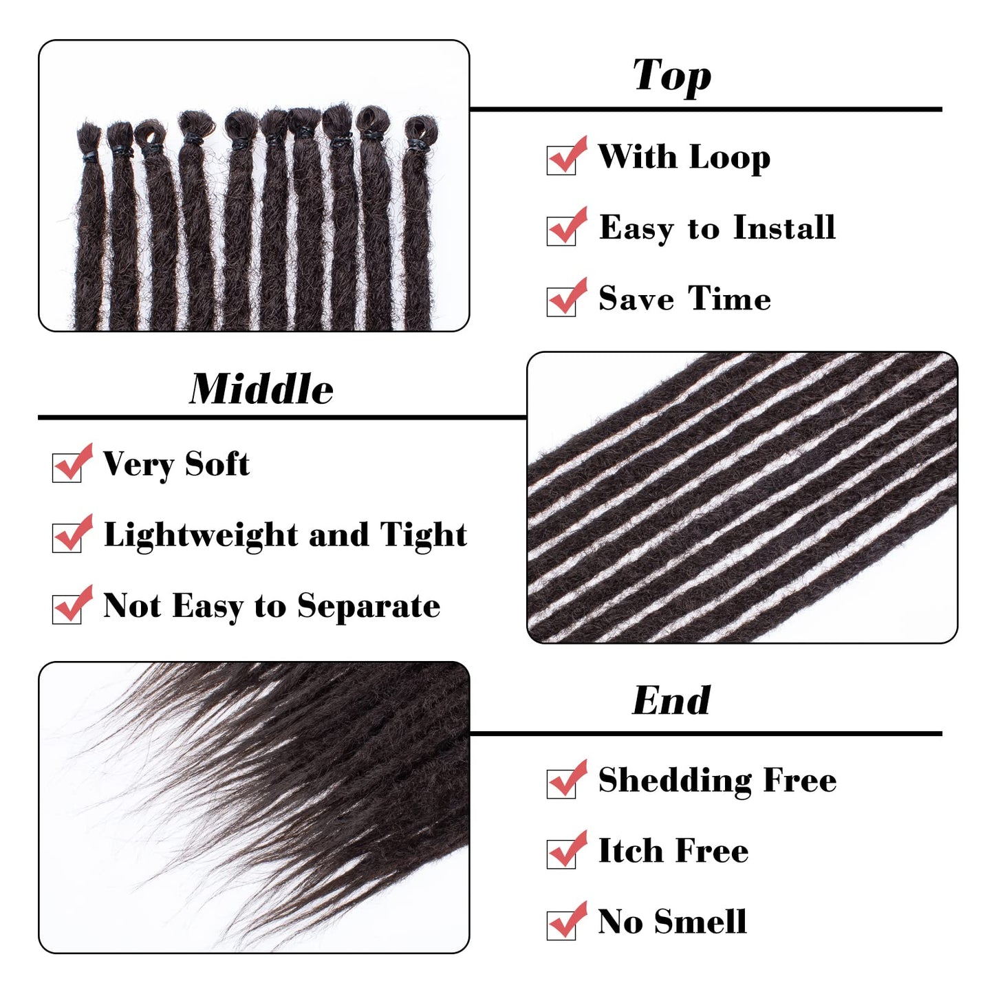 Leeven 30 Inch Synthetic Dreadlock Extensions 20 Strands Hippie Single Ended Dreads Chocolate Brown 0.6 cm Width Loc Extensions Reggae Style Crochet Hair for Women