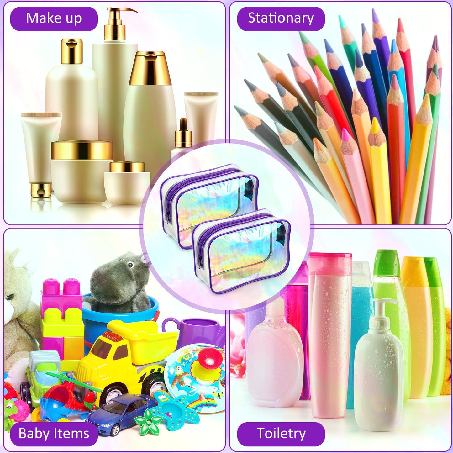 Weewooday 12 Pieces Clear Makeup Bags Cosmetic Storage Bags PVC Zipper Pouches Travel Waterproof Makeup Plastic Case for Women Organizing Toiletries Traveling Bathroom(Medium,Dazzling)