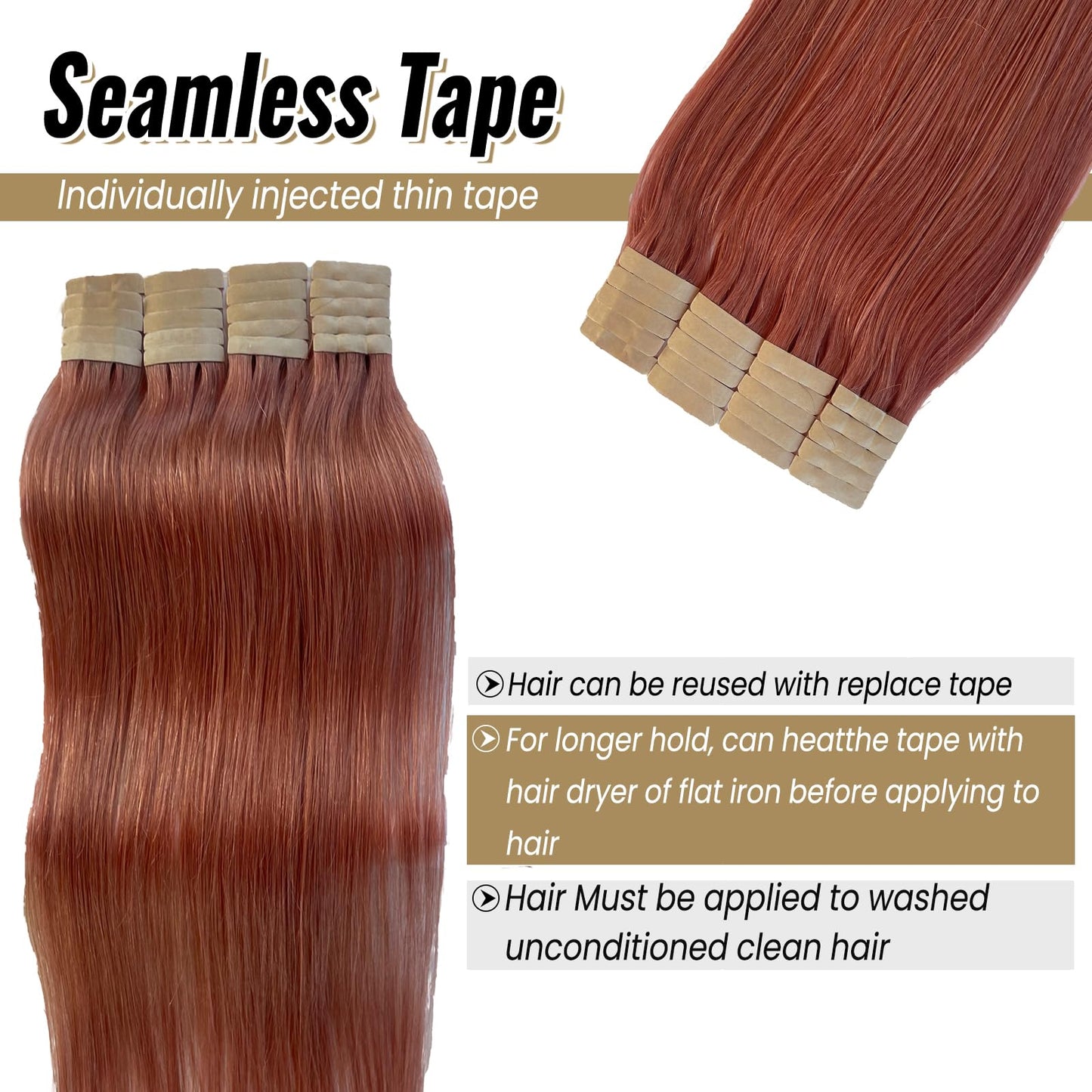 Tape in Hair Extensions Human Hair 14 Inch Glue in Remy Hair Extensions Auburn Brown Color Fashion Tape in Extensions for Women Double Side Invisible Tape in Human Hair Extensions 20Pcs 30Gram