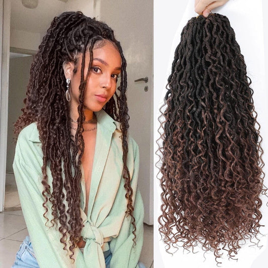 Alicoco Goddess Locs Crochet Hair 24 Inch 8 Packs Faux Locs Crochet Hair For Women Boho Soft Locs Pre-looped River Crochet Locs With Curly Ends (24 Inch (Pack of 8), 1B/30)