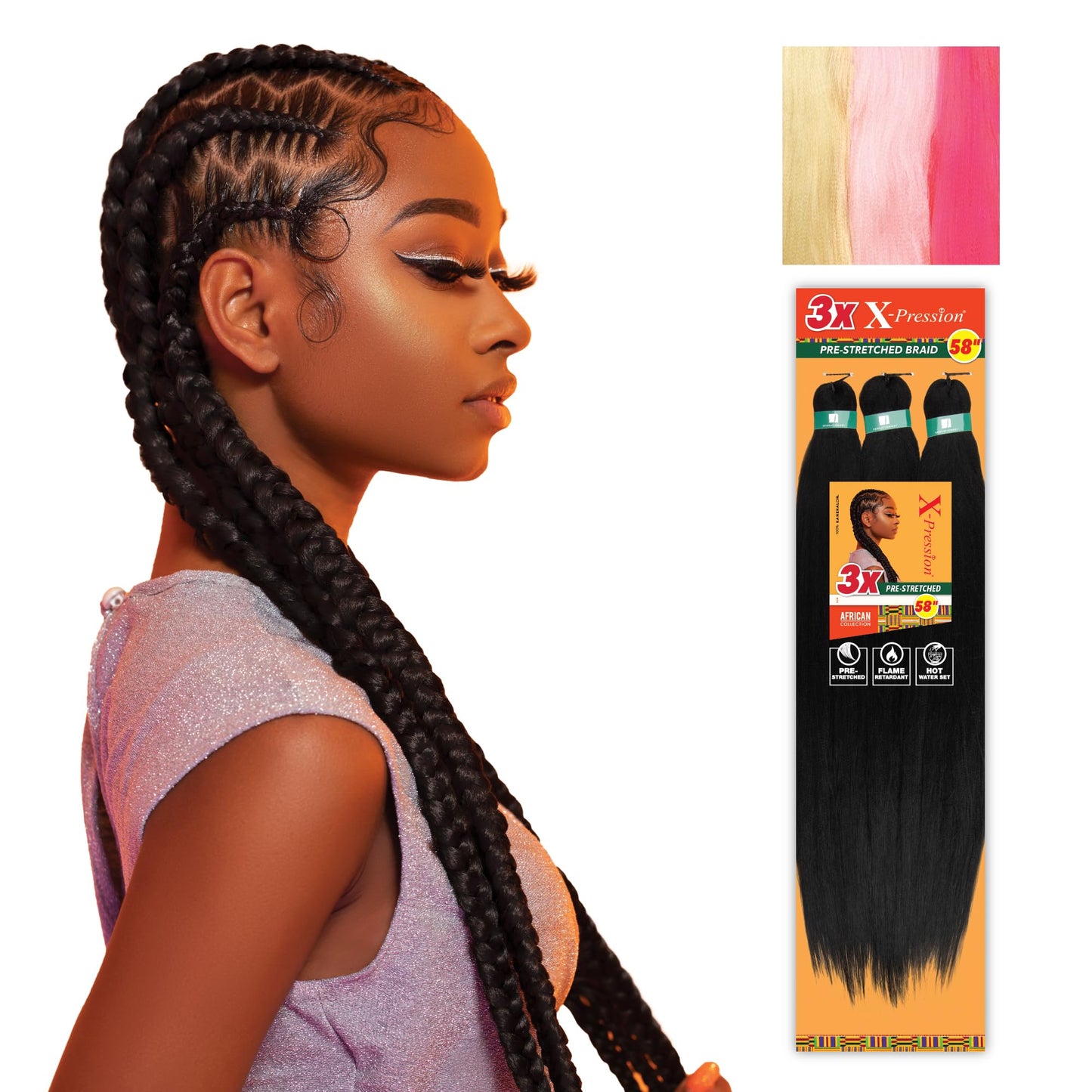 Sensationnel X-pression prestretched braiding hair - 3x braid 58 inch all kanekalon flame retardant synthetic braid for box braids and twists (1 pack, 613/BLUSHPINK/NPINK)