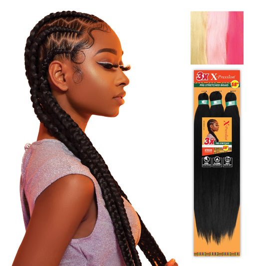 Sensationnel X-pression prestretched braiding hair - 3x braid 58 inch all kanekalon flame retardant synthetic braid for box braids and twists (1 pack, 613/BLUSHPINK/NPINK)