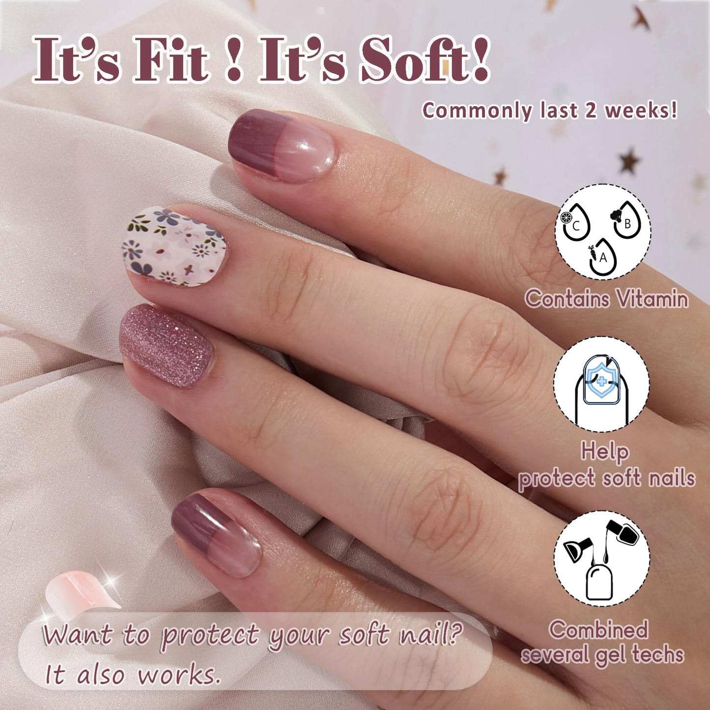 GelMala Gel Nail Strips Floral French Tip Fall Nail Art Design, Long Lasting, Easy to Apply&Remove - Gel Strips French Nail Wraps, Easy for Beginners (Elegant Autumn)