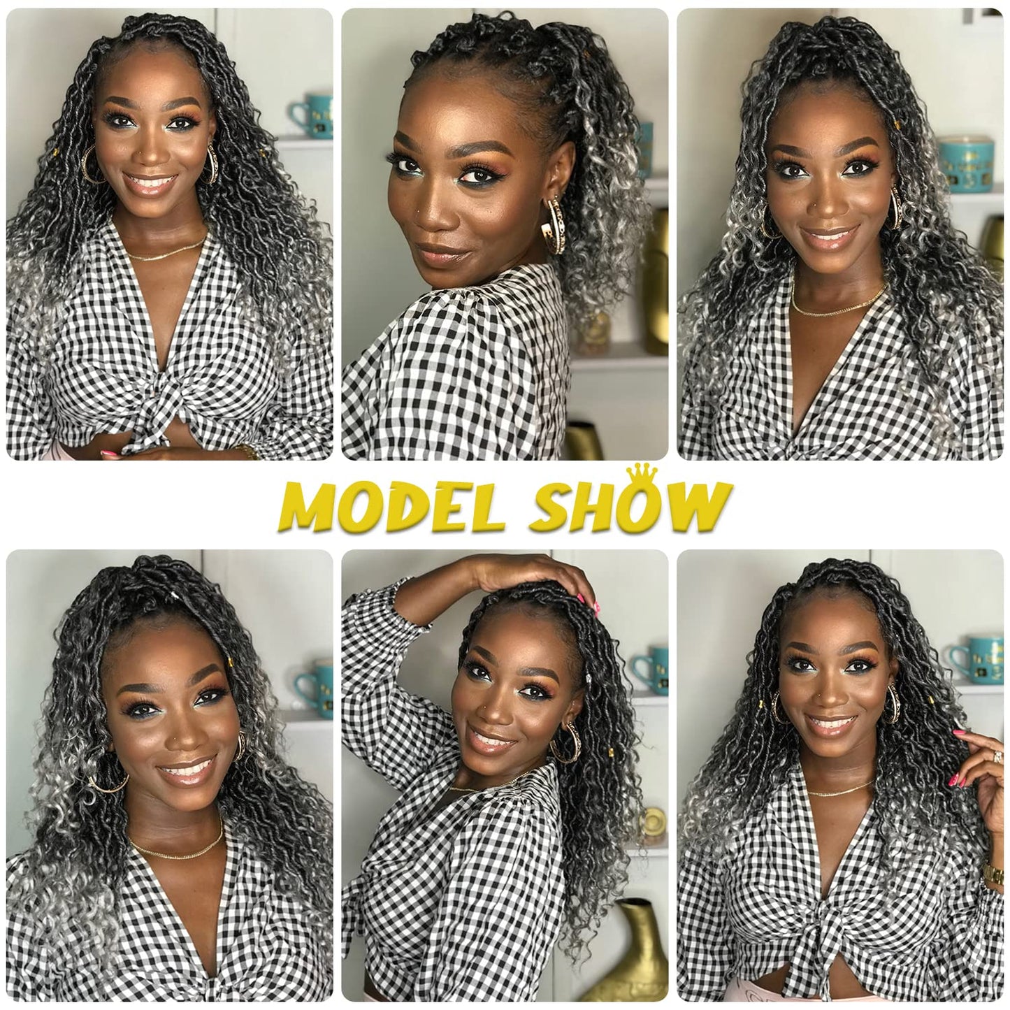 6 Packs New Goddess Curly Locs Crochet Hair 14 Inch Curly Crochet Hair Faux Locs Crochet Hair Boho Hippie Locs River locs Synthetic Hair Extensions for Braids for Black Women(14Inch?T1B/Gray)