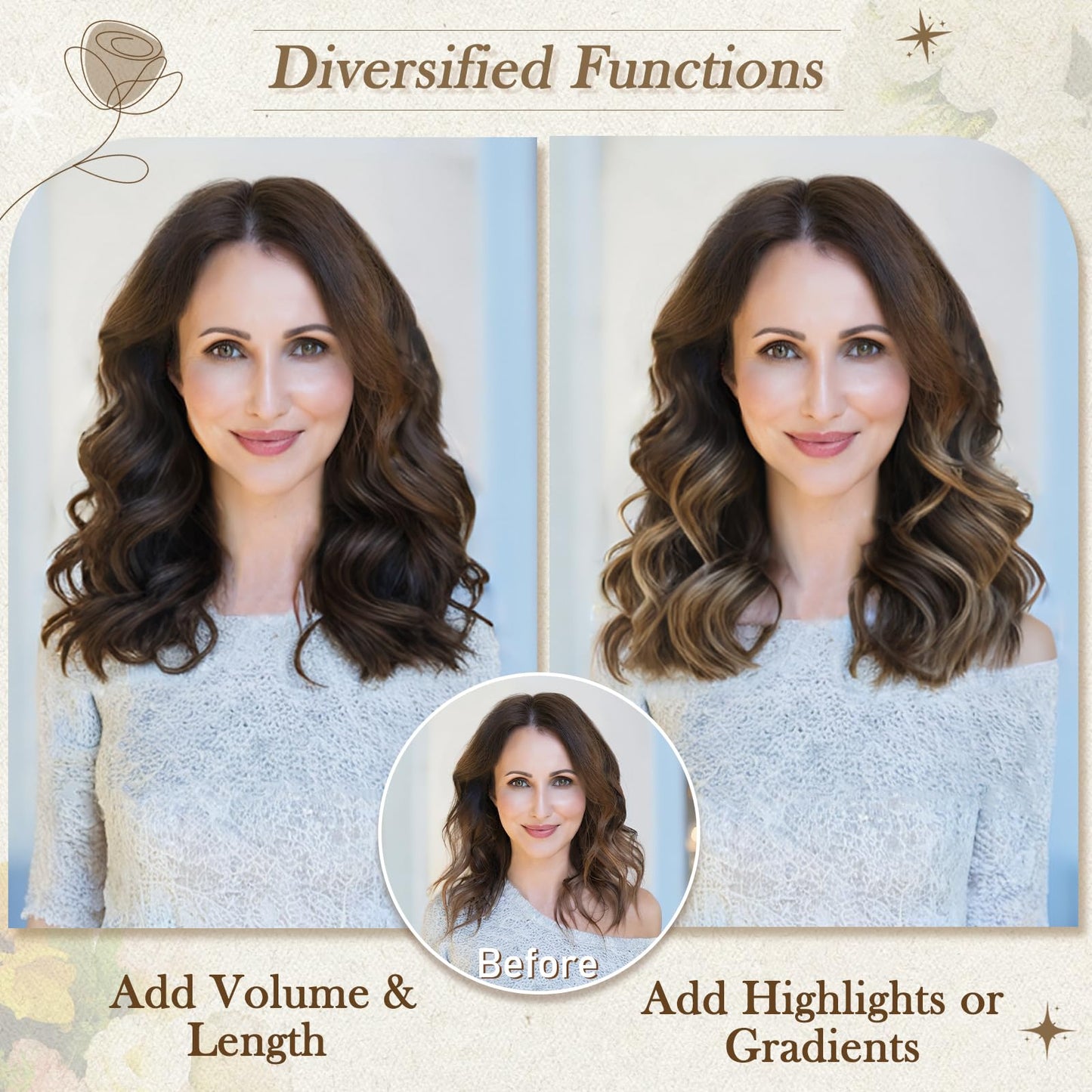 BARSDAR Highlight Clip in Hair Extensions - 12 Inch Short Wavy Synthetic Clip in Hairpieces for Women - 6PCs Full Head Thick Daily Party Medium Brown & Blonde