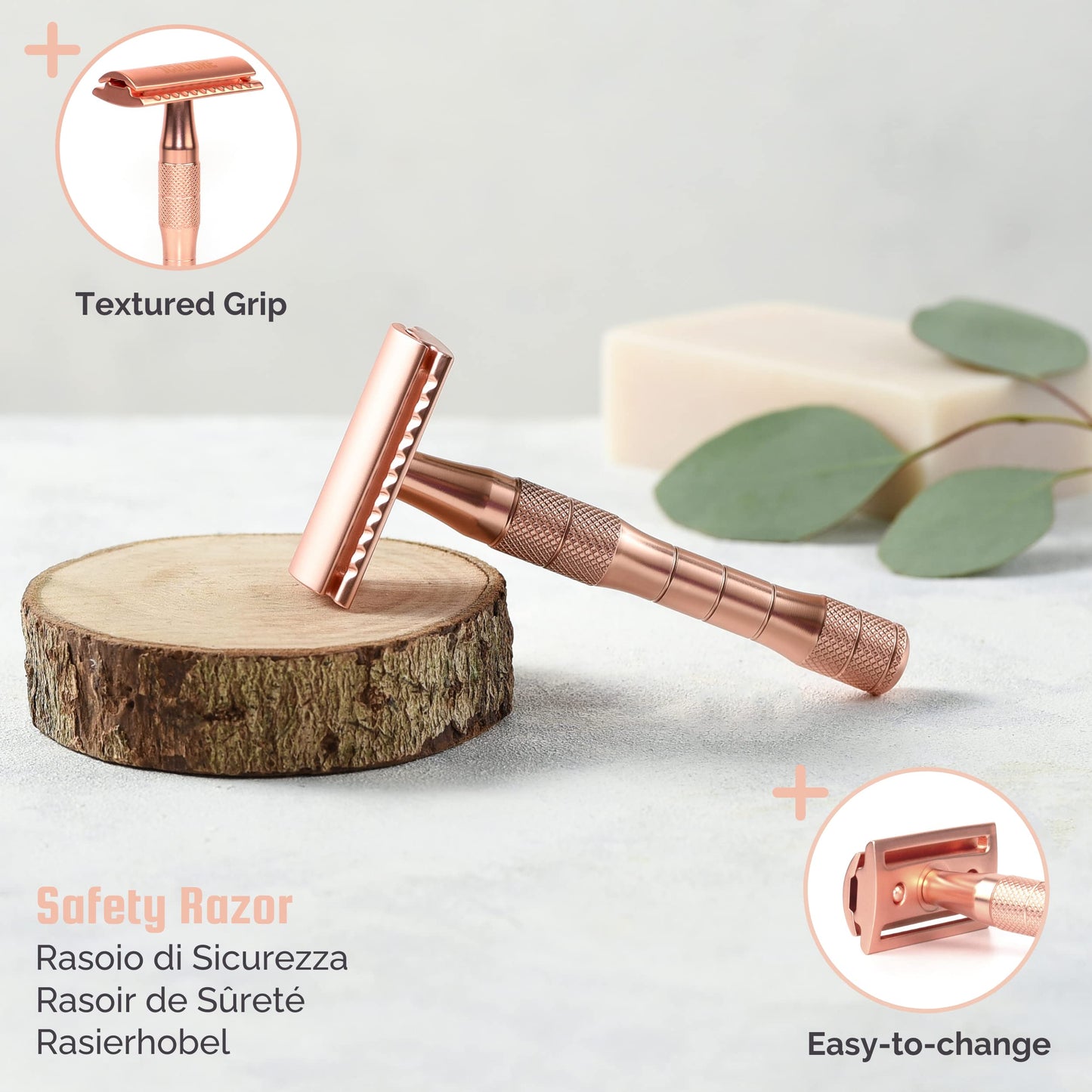 Jungle Culture Safety Razor with 10 Double Edge Blades • Single Blade Metal Razors for Women & Men for Body & Face • Eco Friendly & Reusable Shaver • Rose Gold