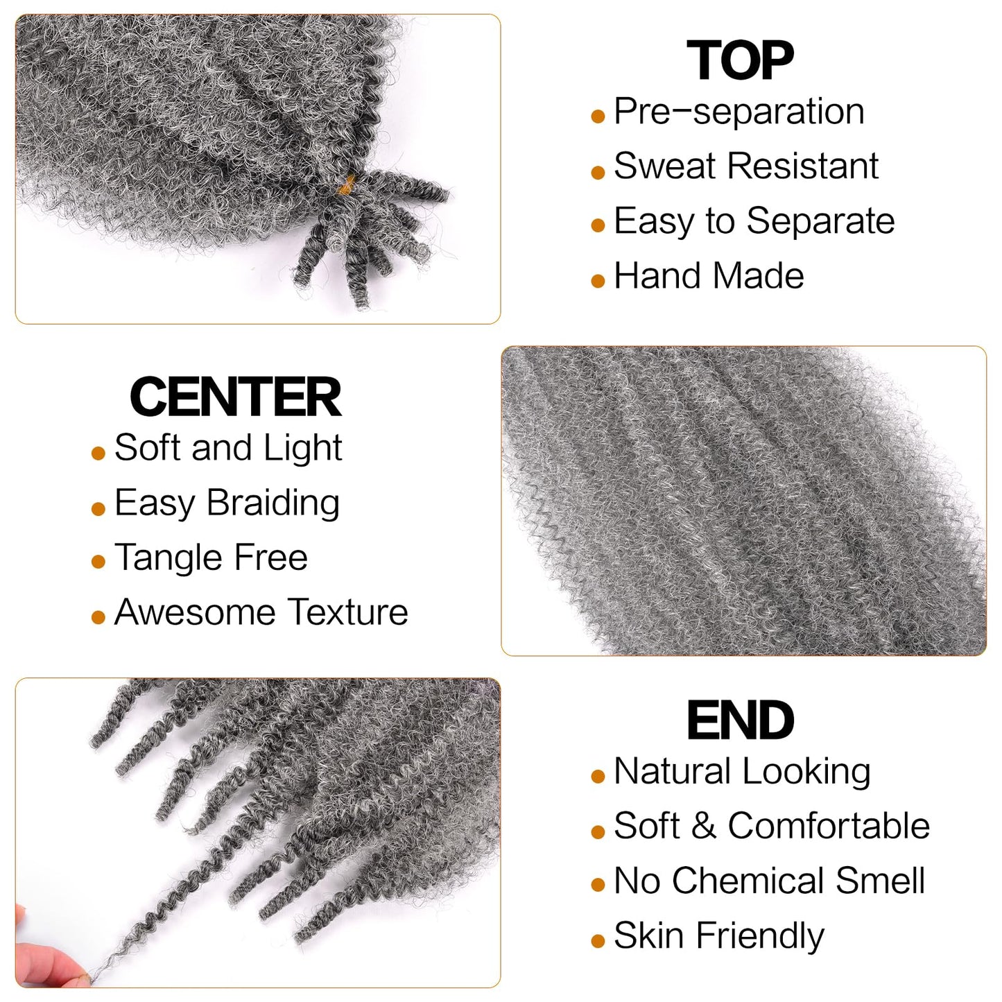 8 Packs Grey Afro Twist Hair 24 Inch Marley Twist Crochet Hair Pre Fluffed Spring Twist Hair for Distressed Faux Soft Locs (24 Inch,8Pack,Grey)