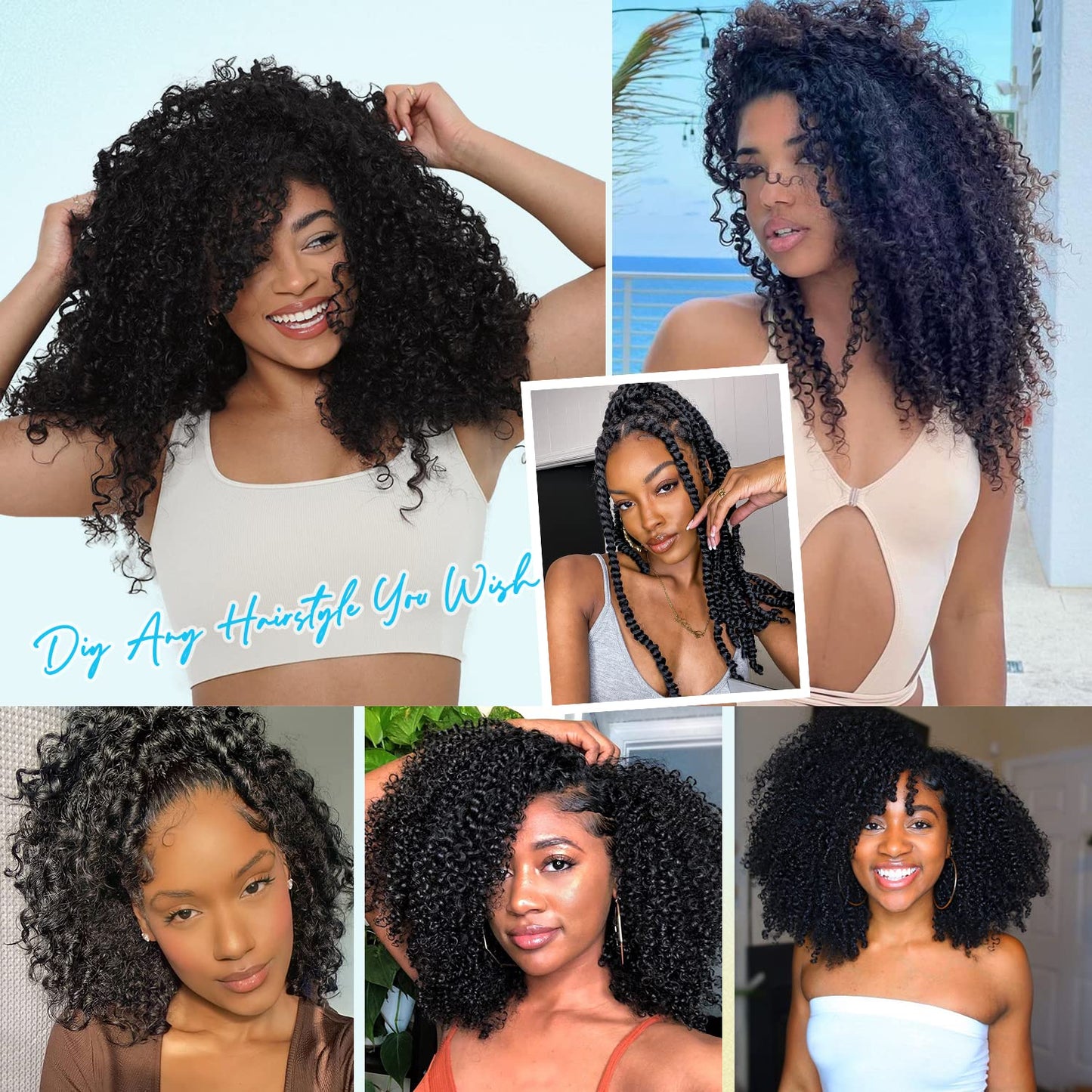 WIGER Kinky Curly Braiding Hair Marlybob Crochet Hair Black Jerry Curly Passion Twist Hair Medium Length Curly Crochet Braids Synthetic Kinky Twist Hair (3 Packs)