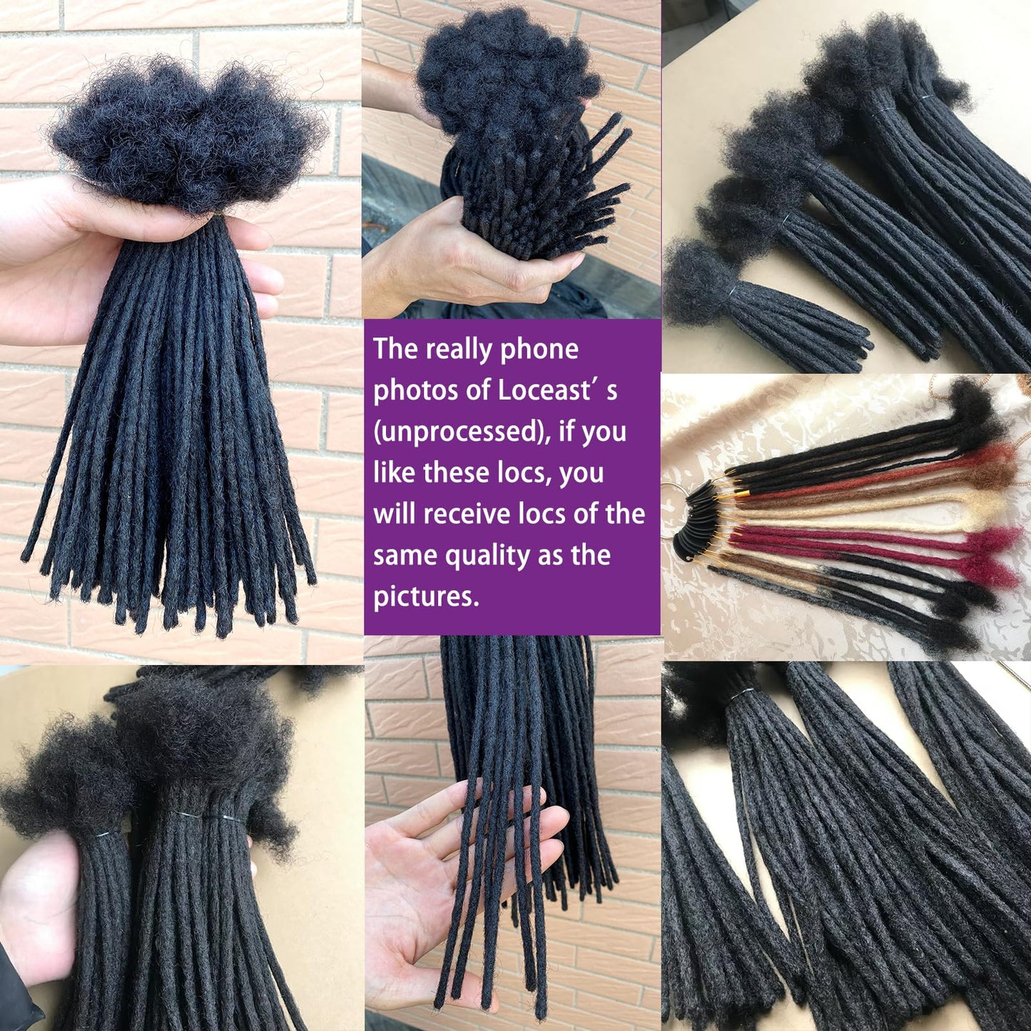 Loceast 6 Inch 0.2cm Width Loc Extension Human Hair Natural Black 100 Strands Full Hand-made Permanent Locs Extensions Can Be Dyed and Bleached for Men/Women/Kids Real Dreadlock Extensions Human Hair