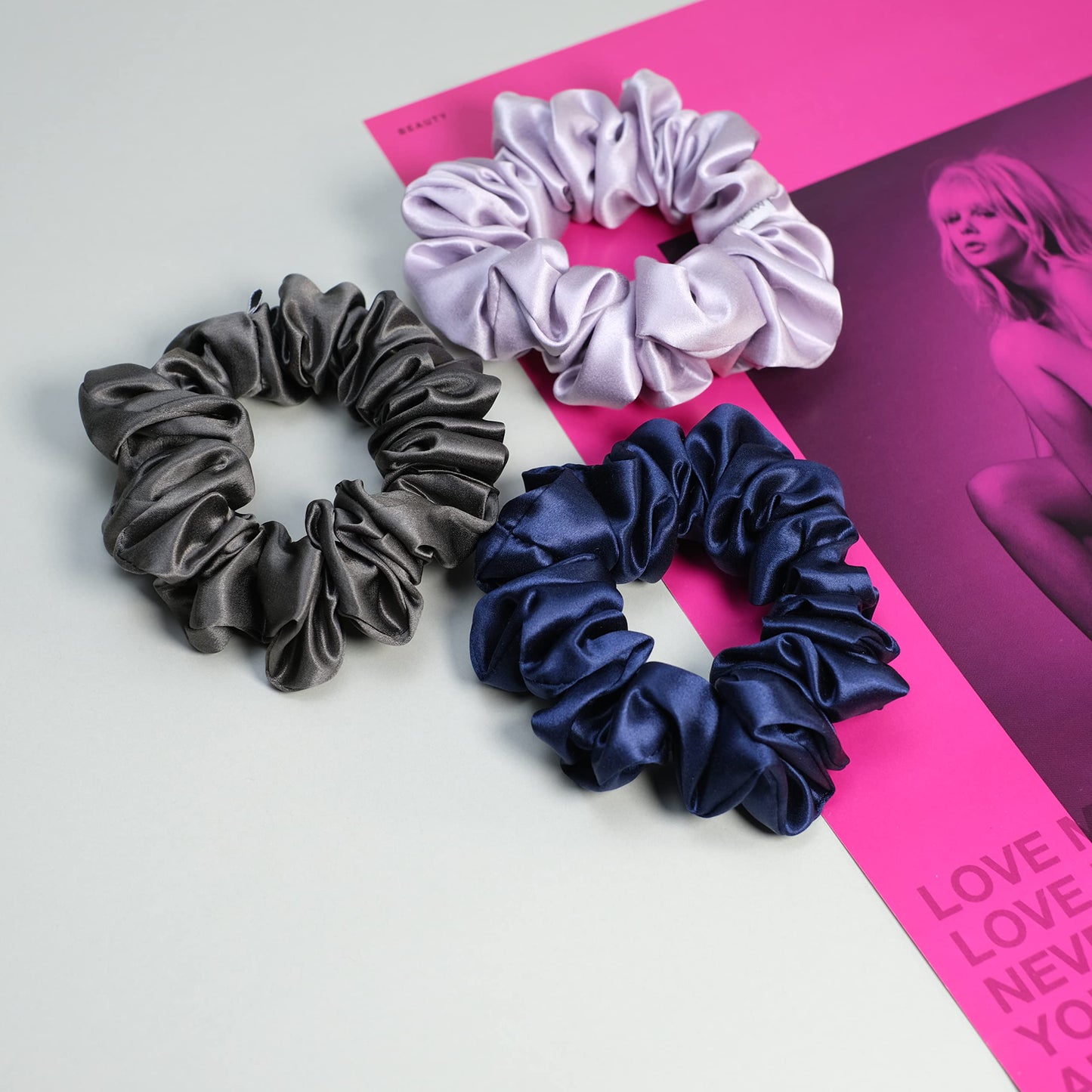 MTSNOO Silk Scrunchies, 3 Count, 100% Pure 22 Momme Mulberry, for Hair Sleep & Curly Hair with Elastic Band, Hair Ties Ropes Scrunchies Set for Women Girls