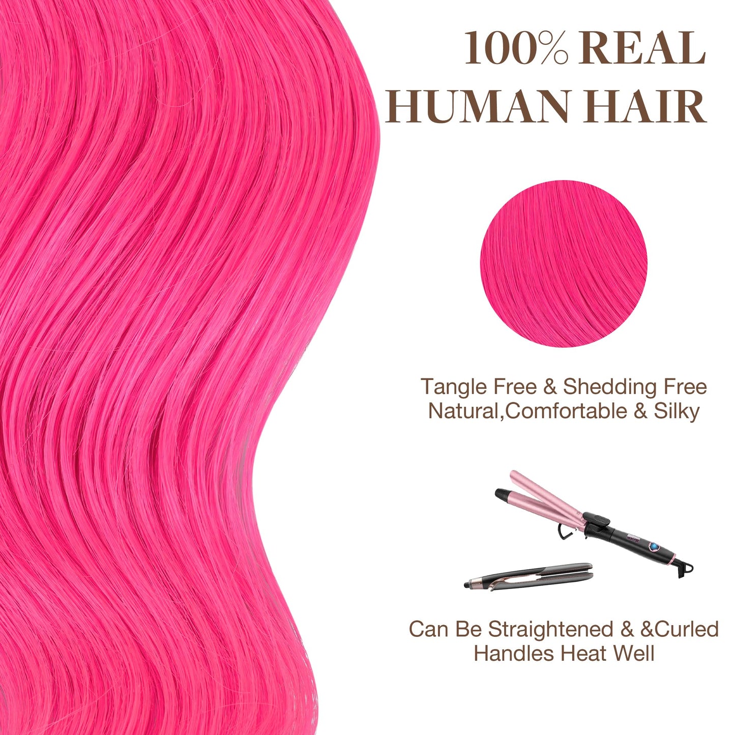 GOO GOO Tape in Hair Extensions Human Hair, Pink, 18inch 25g 10pcs, Colored Tape ins Human Hair Extensions, Silky&Soft Invisible Tape Ins, Hair Highlighted for Party