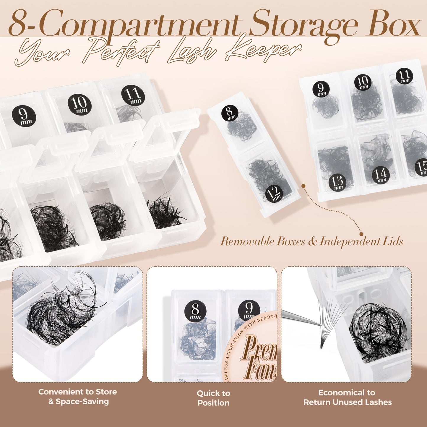 LASHVIEW 600 Fans Premade Lash Fans,10D D Curl Thickness 0.05 Premade Fans Eyelash Extensions 8-15 mm Mixed Length Promades Eyelash Fans Professional Pre Made Lash Fans (10D-0.05-D 8-15mm)