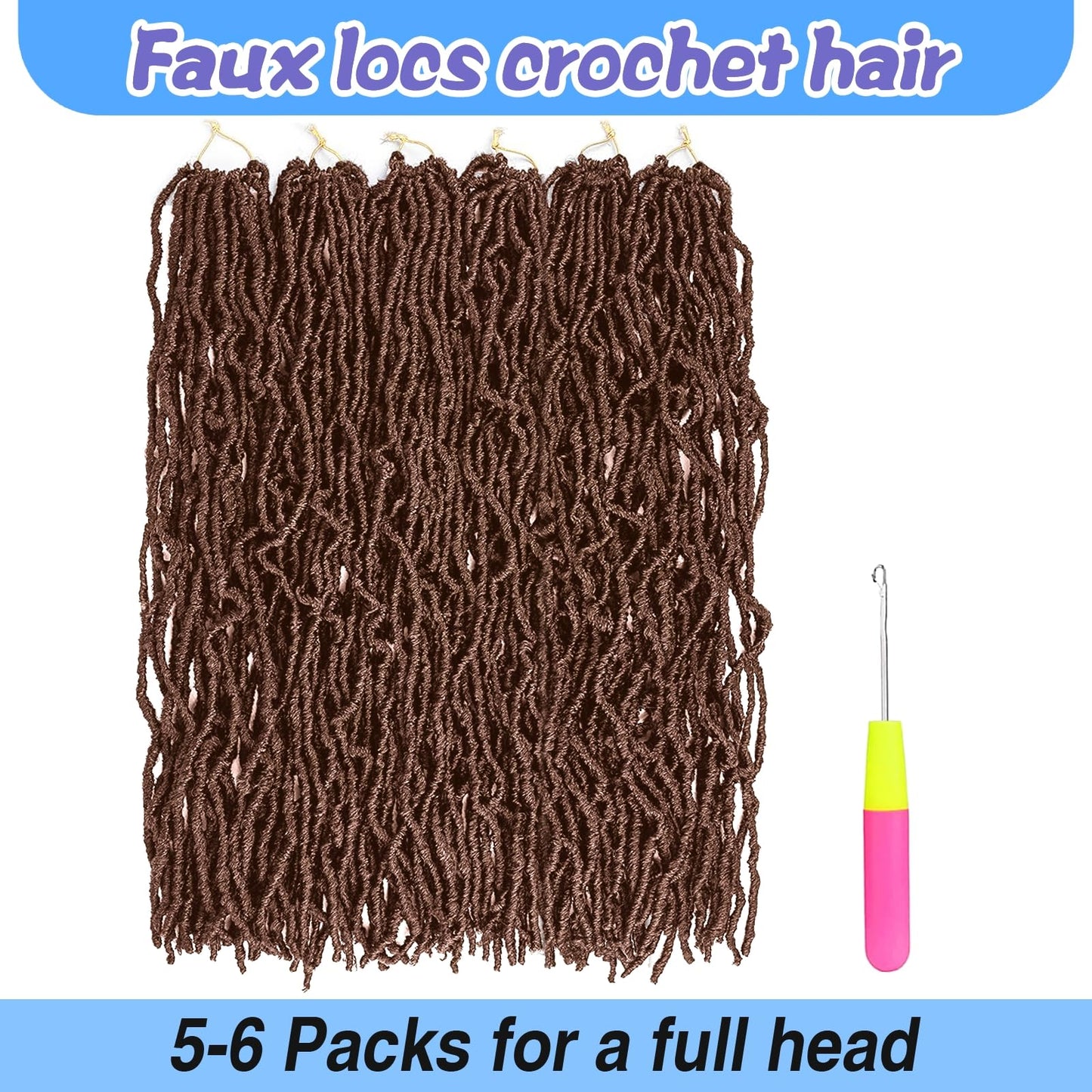 Faux Locs Crochet Hair 30 Inch 6 Packs Soft Locs Crochet Hair for Black Women New Crochet Braids Locs for Butterfly Locs Pre Looped Curly Wavy Braiding Hair Extensions (30#, 30 Inch)