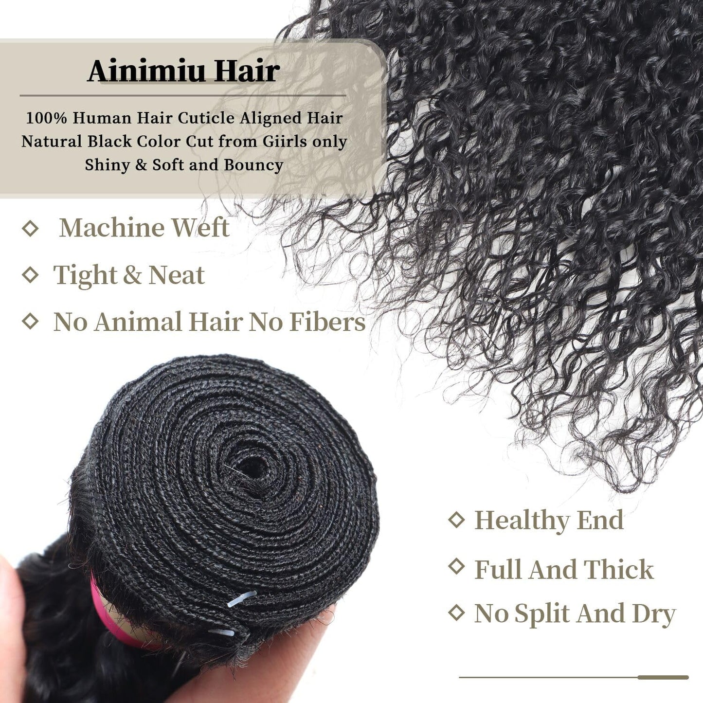 Ainimiu Curly Wave Human Hair Single Bundles Brazilian Virgin Hair Weave One Bundle Jerry Curly 12A Grade Unprocessed Hair Extensions Natural Black 1 Bundle 24inch 100g/pc