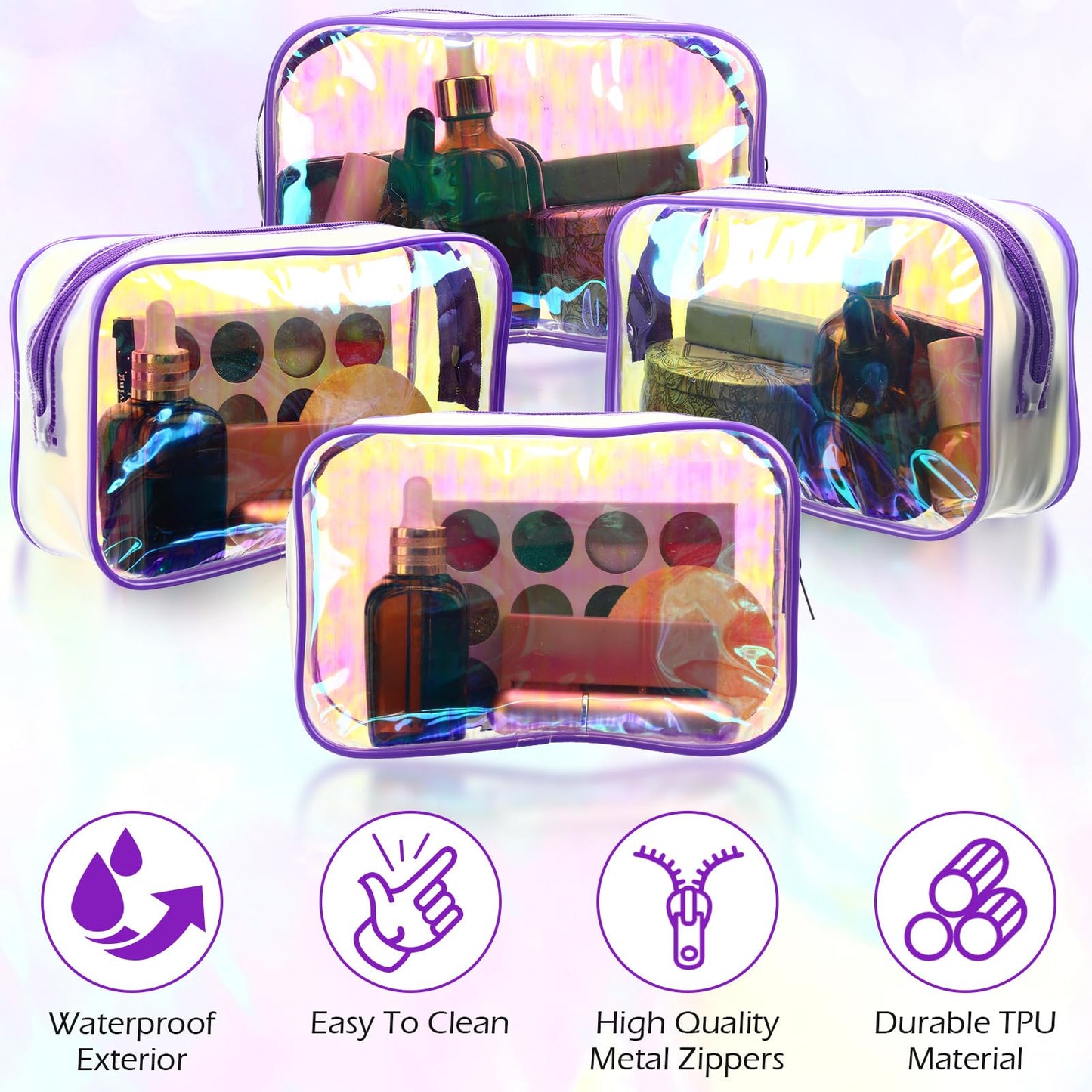 Weewooday 12 Pieces Clear Makeup Bags Cosmetic Storage Bags PVC Zipper Pouches Travel Waterproof Makeup Plastic Case for Women Organizing Toiletries Traveling Bathroom(Medium,Dazzling)