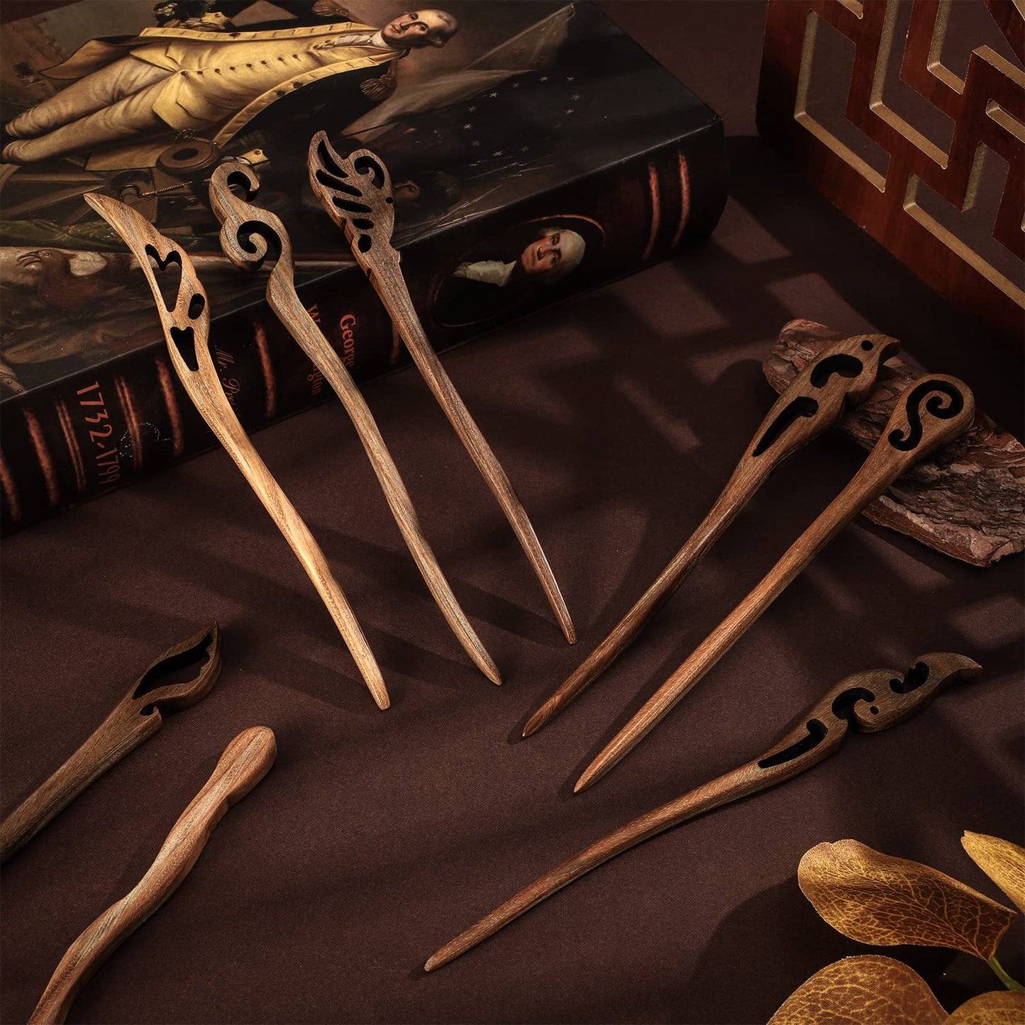 Chuangdi 8 Pieces Wooden Hair Sticks Japanese Hair Chopstick for Women Bun Maker, Chinese Chopstick Hairpin for Women Handmade Chignon Maker Accessories(Retro Pattern)